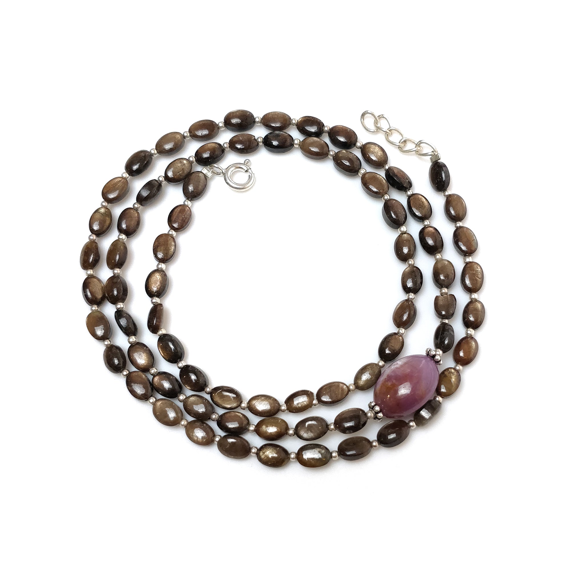 Natural Chocolate Sapphire & Star Ruby Gemstone Necklace - 83.00cts Untreated Oval Cut with 925 Sterling Silver (6x4mm & 14x10mm) | Elegant Jewelry for Women, Perfect for Weddings, Anniversaries & Special Occasions