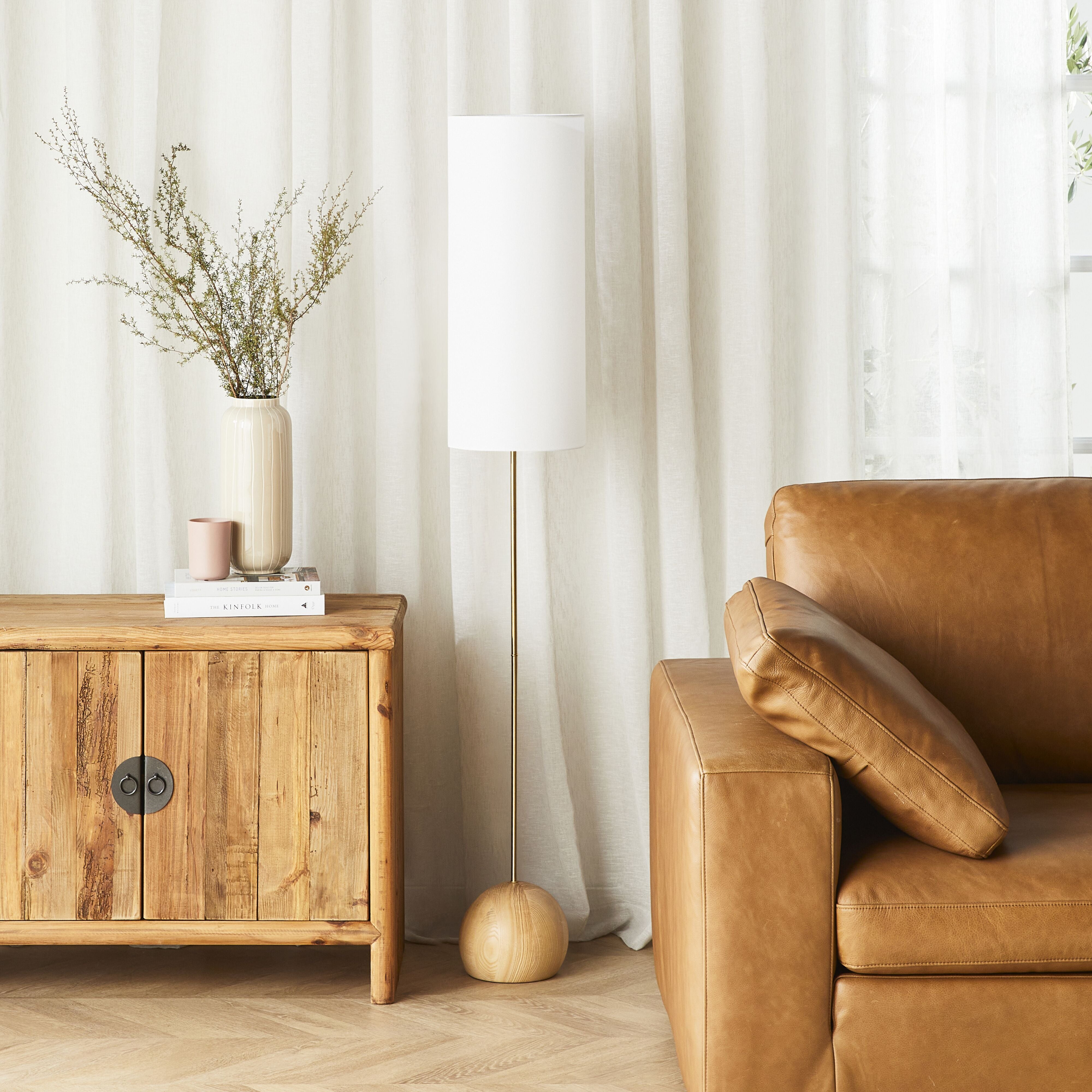 Alma Natural Wood Floor Lamp - 25x153cm Modern Standing Light for Living Room, Bedroom & Office - Warm Ambient Lighting for Home Decor
