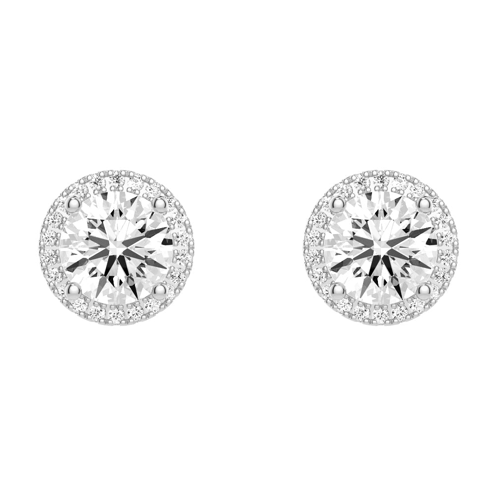Exquisite Round Moissanite Solitaire V-Bale Pendant & Pavé Halo Stud Earrings Set | Durable Sterling Silver Jewelry for Women | Perfect for Weddings, Anniversaries & Special Occasions