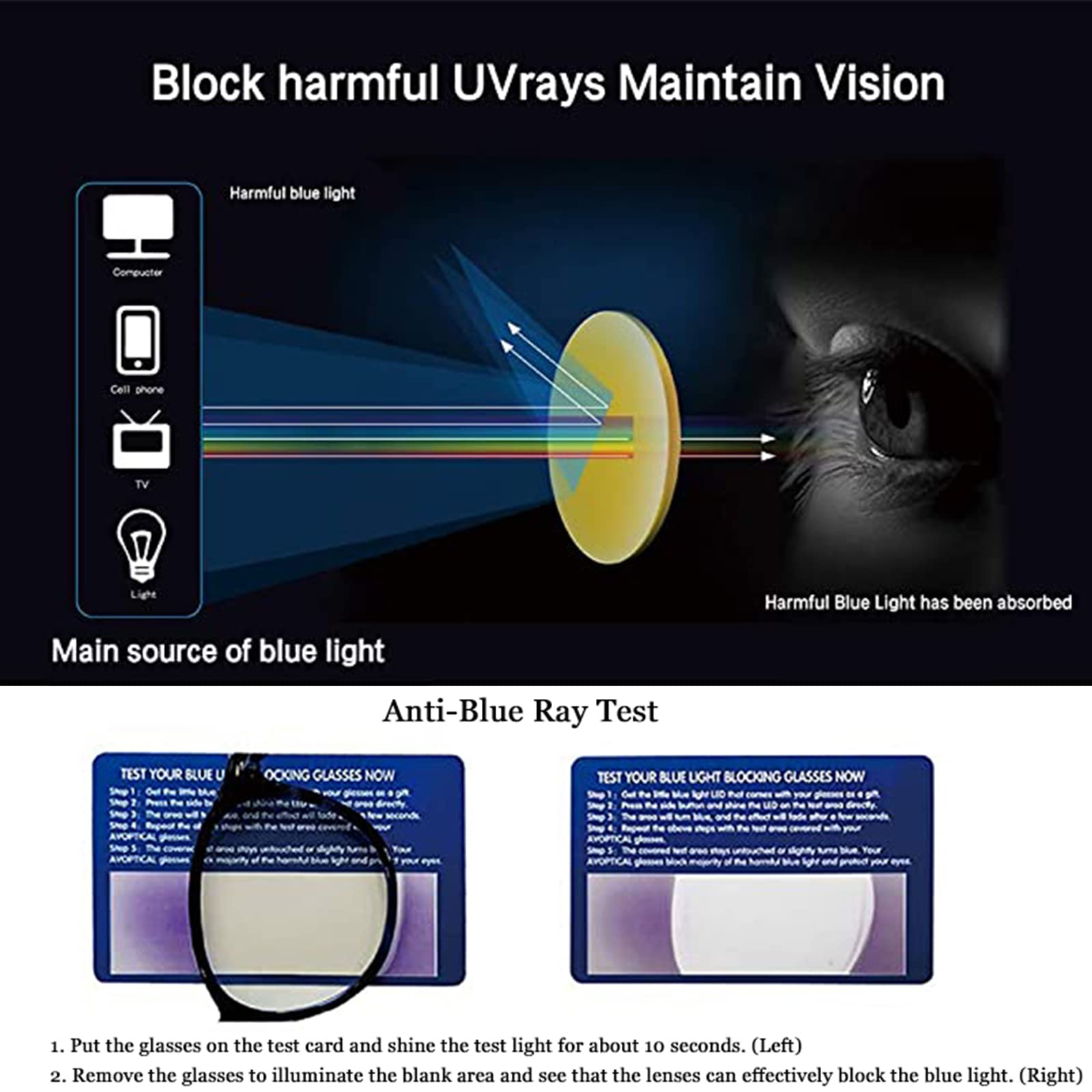 CARFIA Blue Light Blocking Glasses for Women & Men - Anti Eyestrain Computer Gaming Glasses with Case - Lightweight UV Protection Eyewear for Office, Gaming & Digital Screen Use