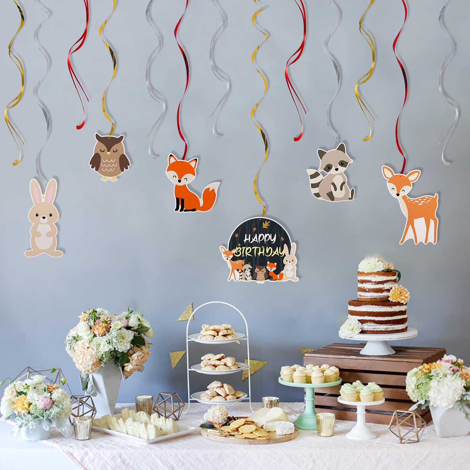 Woodland Creatures Birthday Streamers - 12pcs Jungle Party Decor for Kids