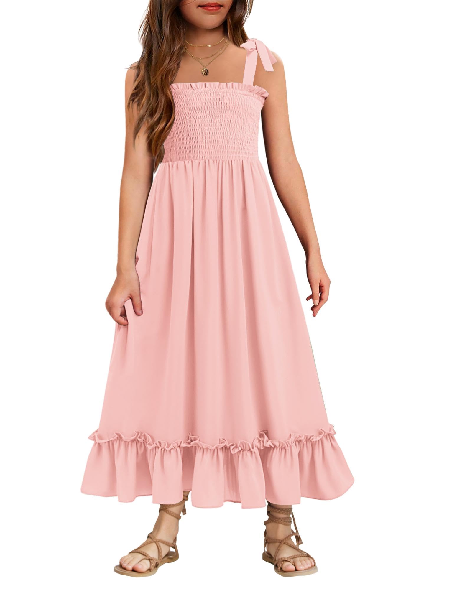 Arshiner Girls Summer Dress - Boho Beach Casual Smocked Maxi Dresses for Kids Age 6-13 Years | Perfect for Vacation, Beach Outings & Summer Playdates