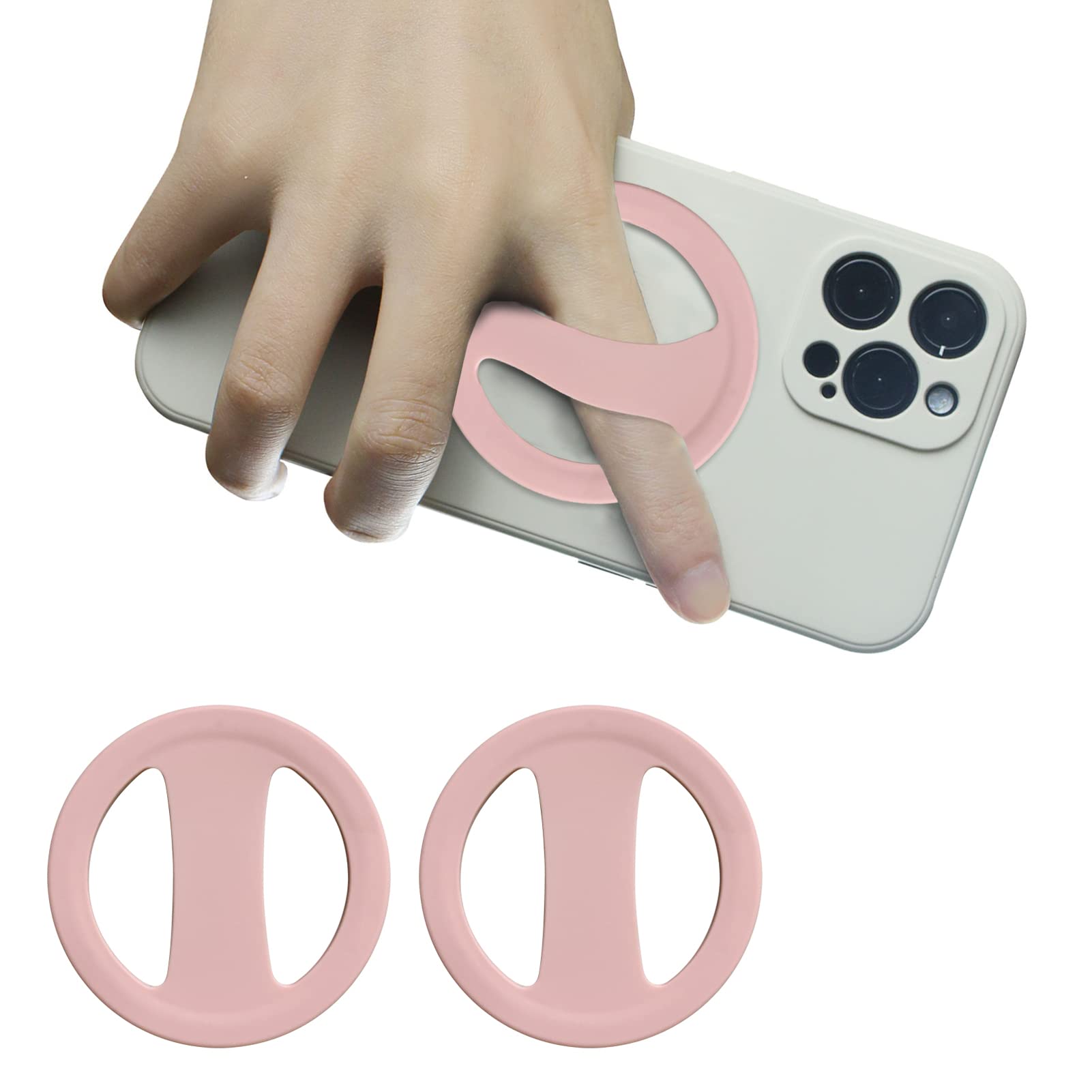 PHONEMATE Elastic Silicone Phone Grip Strap - 2 Pack Ultra-Thin Finger Holder & Ring Grip for Cell Phones (Pink) - Perfect for One-Hand Use, Gaming, and Taking Selfies