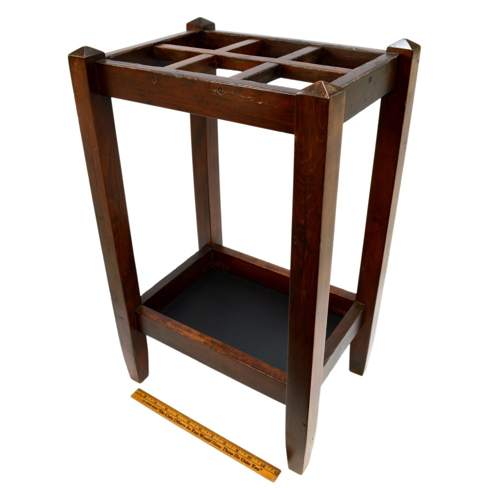 Vintage Mahogany Umbrella Stand with Tray - Handcrafted Wooden Cane Holder for Entryway, Foyer & Porch - Arts & Crafts Style Home Decor for Rainy Days & Organized Storage
