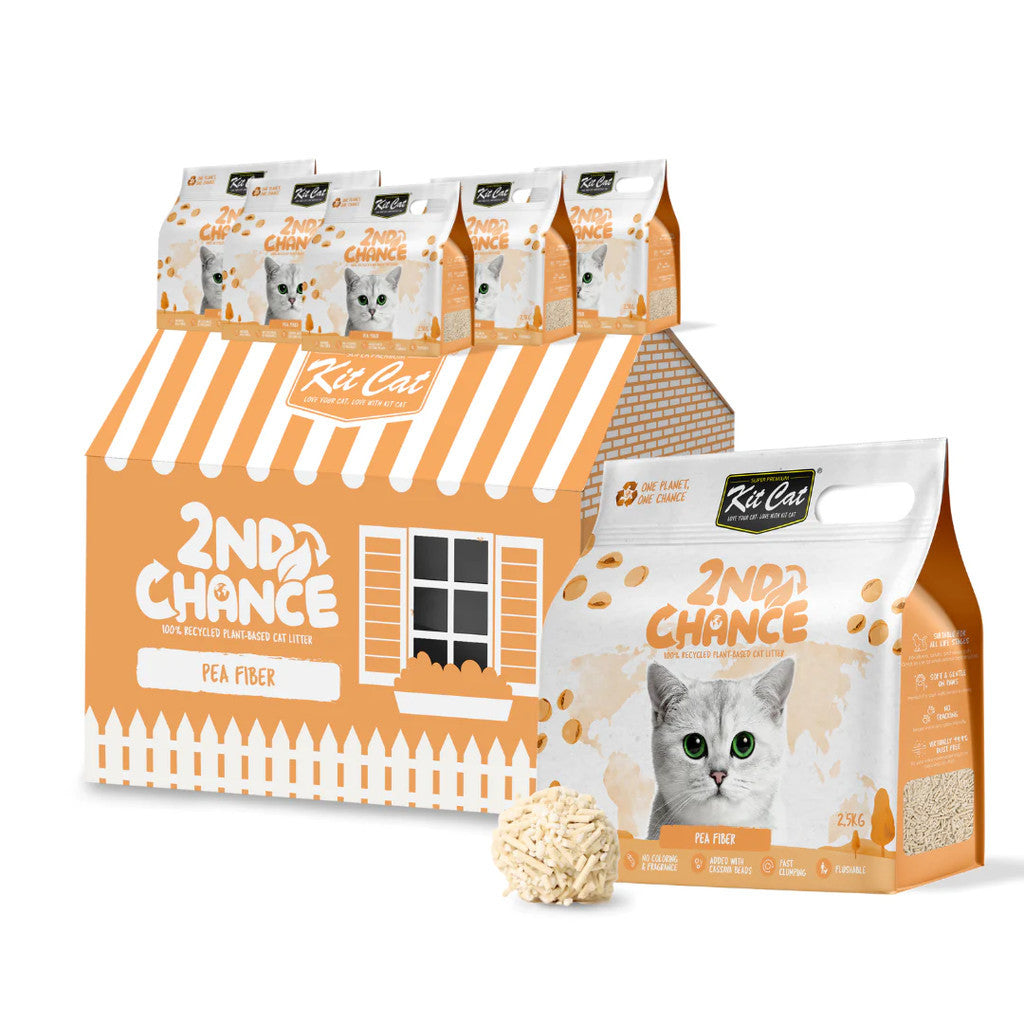 [Bundle of 6] Kit Cat 2nd Chance Plant-Based Cat Litter 2.5kg - Eco-Friendly Pea Fiber, Coffee Beans, Black Tea & Green Tea Leaves - Odor Control for Multi-Cat Homes & Small Spaces