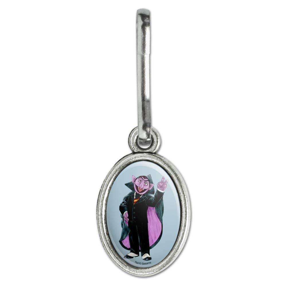 Vintage Sesame Street Count Von Count Antique Oval Charm - Zipper Pull for Clothes, Purse, Suitcase & Backpack - Fun Accessory for Kids & Collectors
