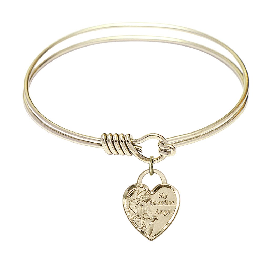 F A Dumont 6.25 Inch Round Eye Hook Bangle Bracelet with Guardian Angel Heart Charm - Elegant Jewelry for Women, Gift for Birthday, Anniversary & Special Occasions
