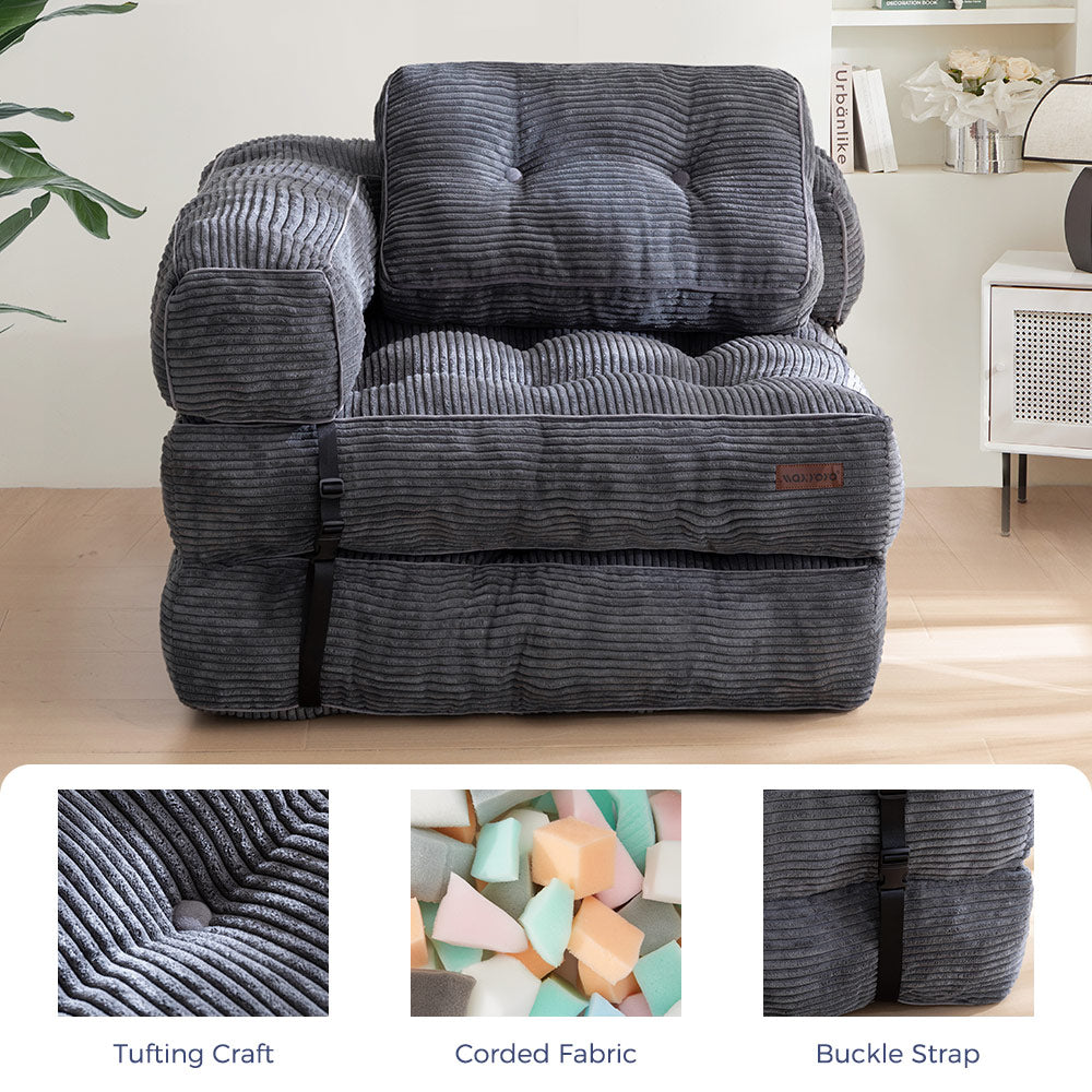 MAXYOYO L-Shaped Folding Sofa Bed - Convertible Sleeper Sofa with Armrests, Dark Grey | Space-Saving Multi-Functional Furniture for Small Apartments, Guest Rooms & Home Offices