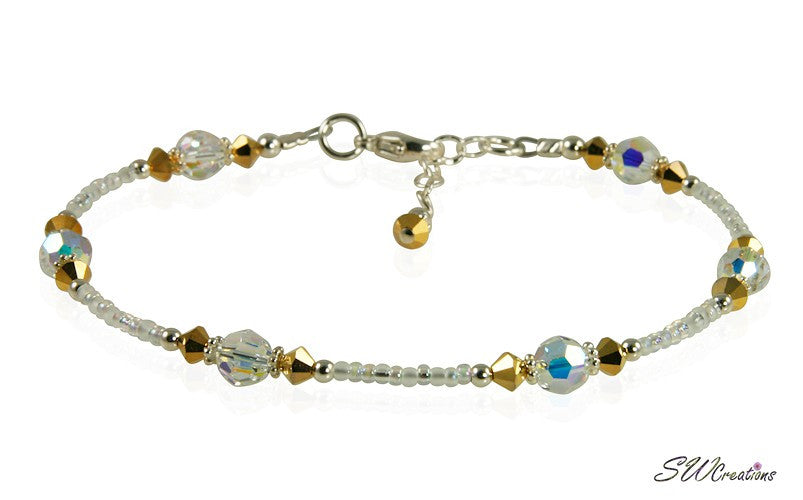 Golden Dream Crystal Beaded Anklet - Elegant Adjustable Ankle Bracelet for Women, Boho Chic Jewelry for Summer, Beach, Festival & Wedding Accessories