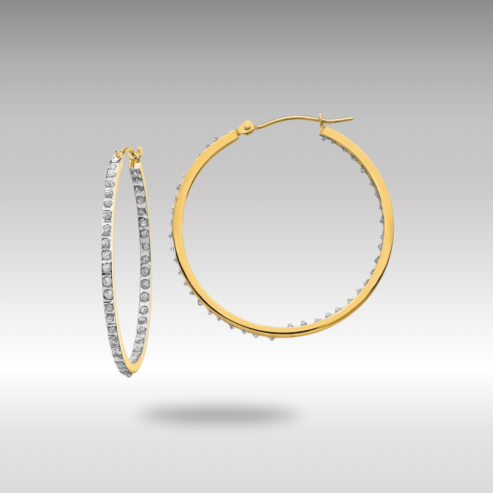 Gold Diamond Hinged Hoop Earrings - Round 14K Gold Plated Stud Earrings for Women | Perfect for Parties, Weddings & Everyday Wear | Model DF256