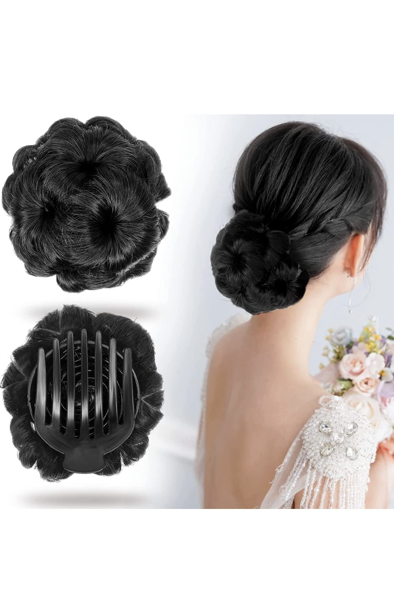 Stylish Black Bridal Hair Bun Extension - Ready-Made Juda Hairpiece for Women & Girls | Natural Look Hair Accessory | 1PC Free Size | Perfect for Weddings, Parties & Special Occasions