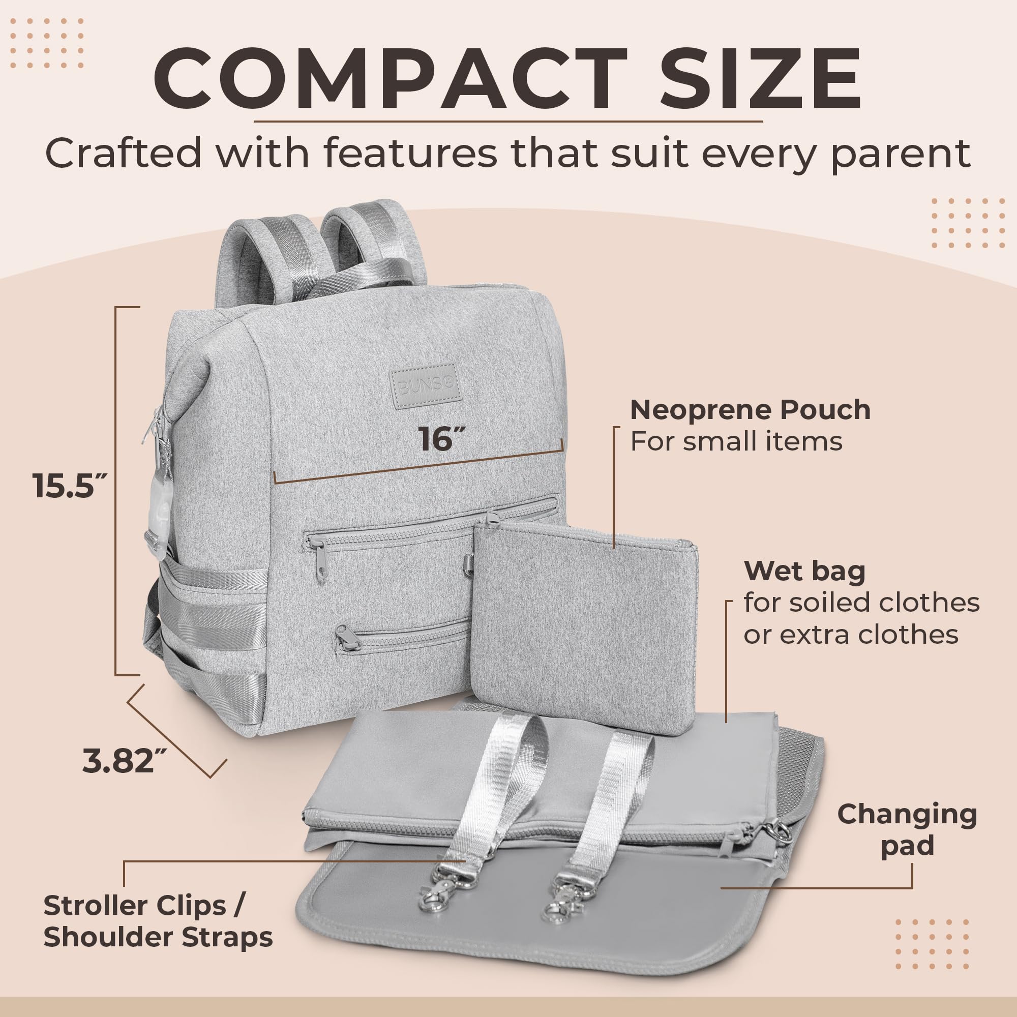 Lightweight Waterproof Diaper Bag Backpack for Moms - Insulated Neoprene Baby Bag with Changing Pad, Stroller Straps & Wet Pocket - Perfect for Travel, Daycare and On-the-Go Parenting