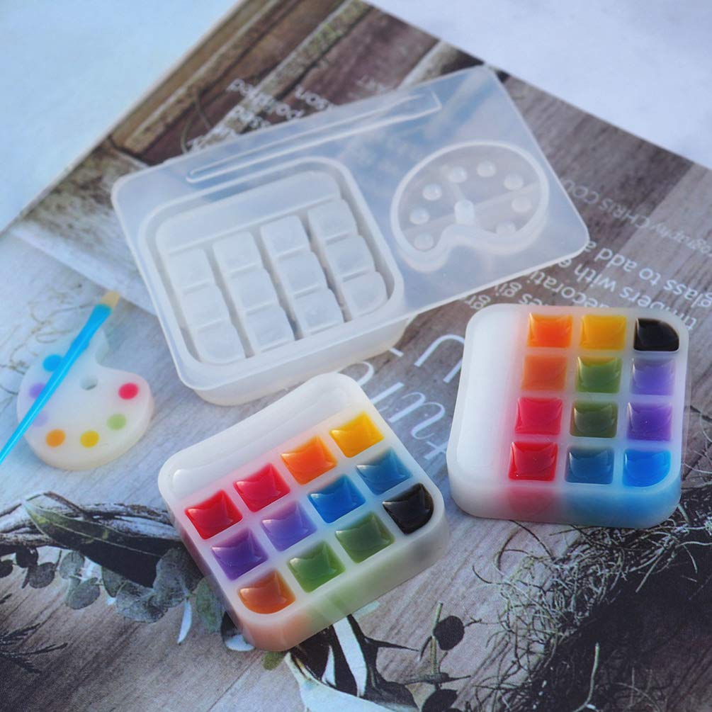 EXCEART 2-Piece Box Palette Stencil Epoxy Resin Casting Mold - Silicone Molds for Lipstick Holder, Eyeshadow Paint & White Eye Shadow - Perfect for DIY Resin Art, Makeup Organizers & Craft Projects