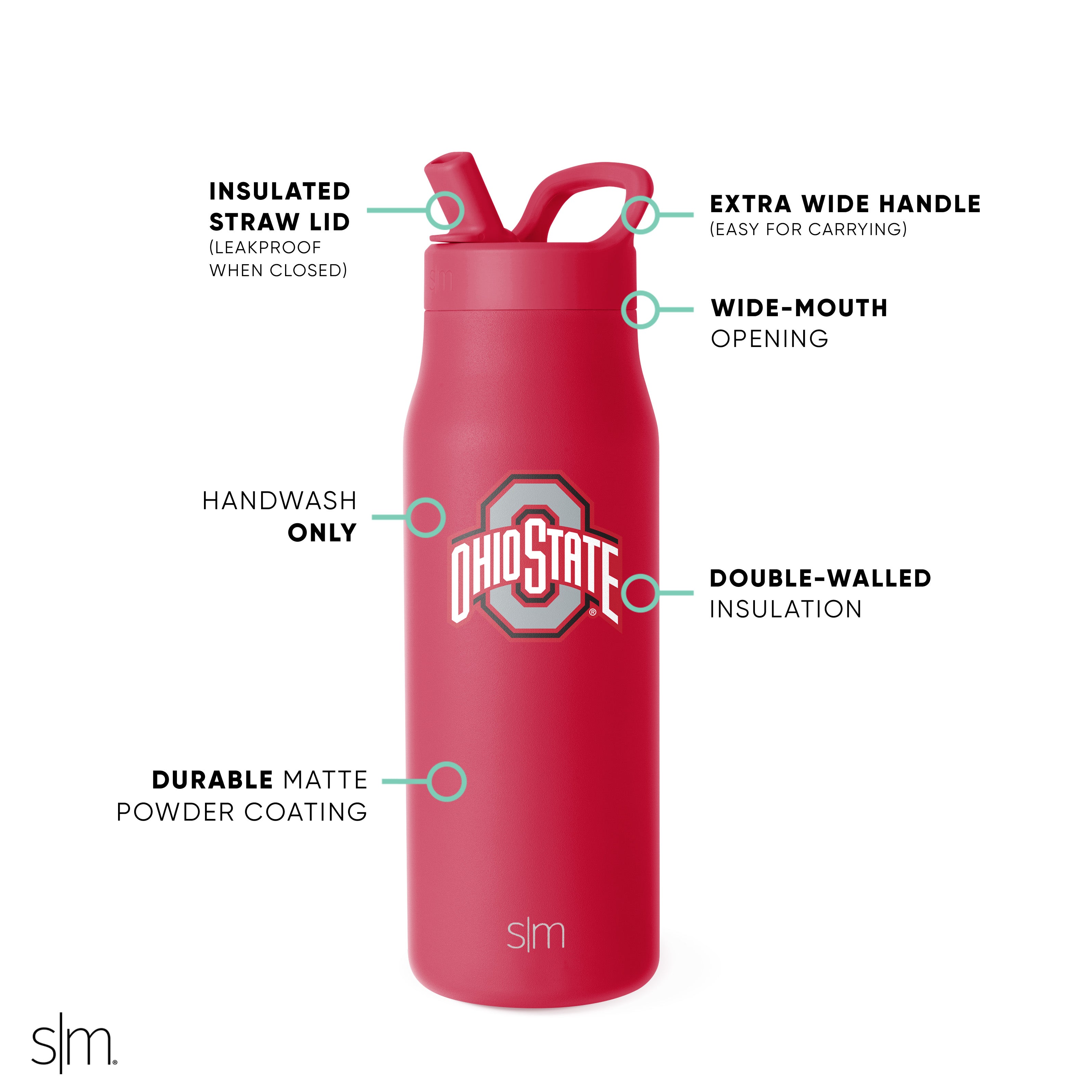 Insulated Stainless Steel Tumbler with Manual Straw Lid - 20oz College Themed Water Bottle for School, Gym & Outdoor Activities