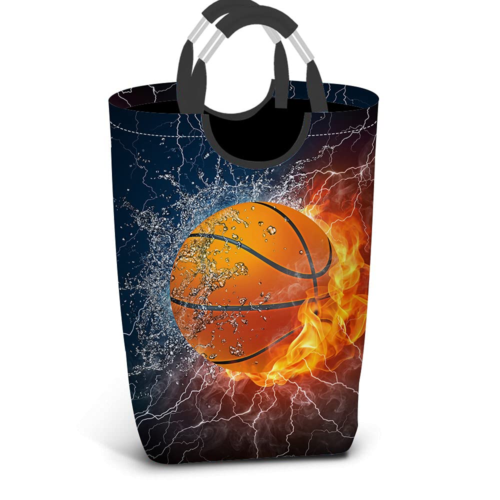 Wondertify Basketball Laundry Hamper - Fire & Water Resistant Clothes Basket with Carry Handles for Organizing Clothes, Toys & Sports Gear - Perfect for Kids' Rooms, Dorm Storage & Game Day Organization
