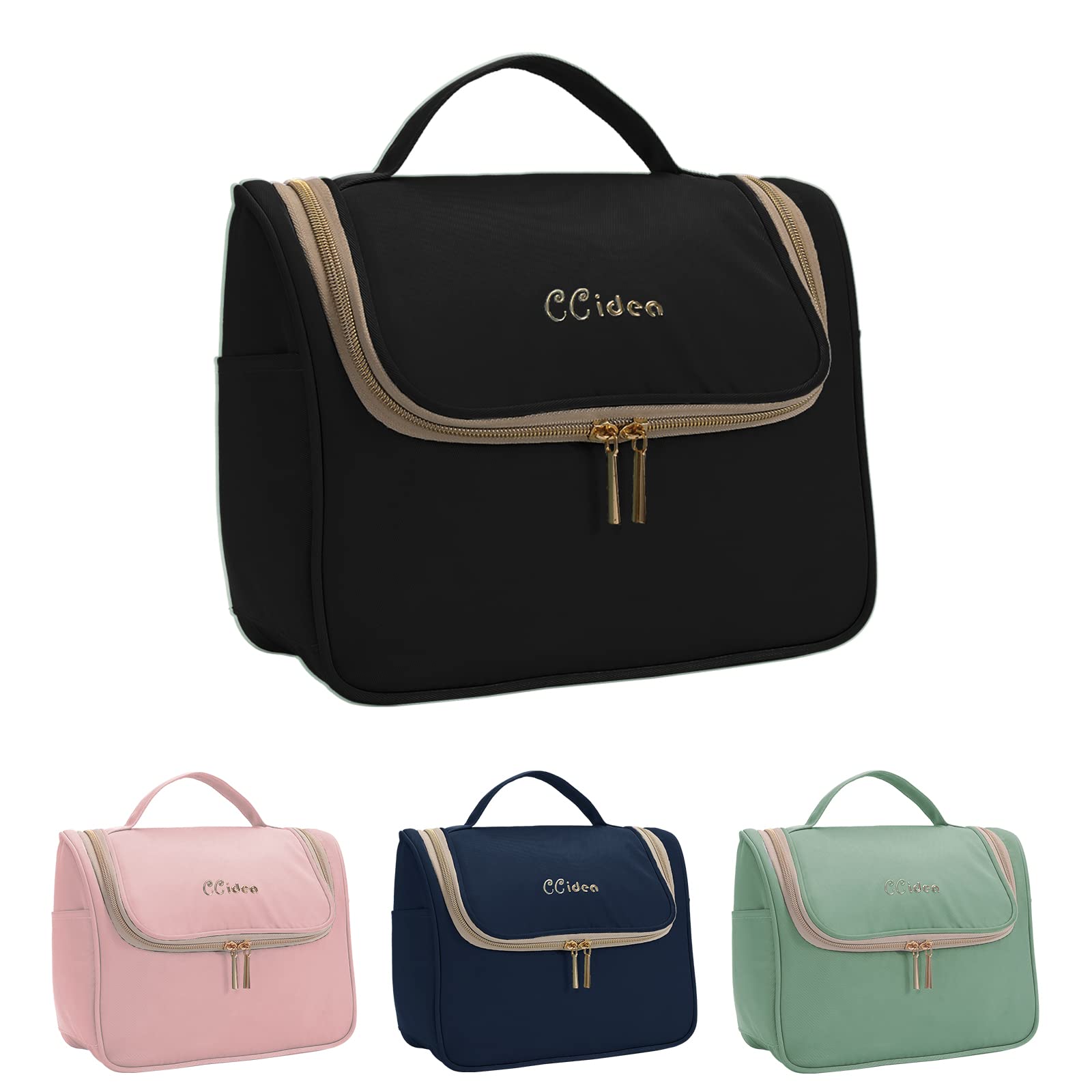 CCidea Large Makeup Bag for Women - Waterproof Travel Cosmetic Organizer with Multiple Pockets, Reusable Toiletry Bag for Girls (Black) | Perfect for Travel, Gym, Daily Use & Makeup Storage