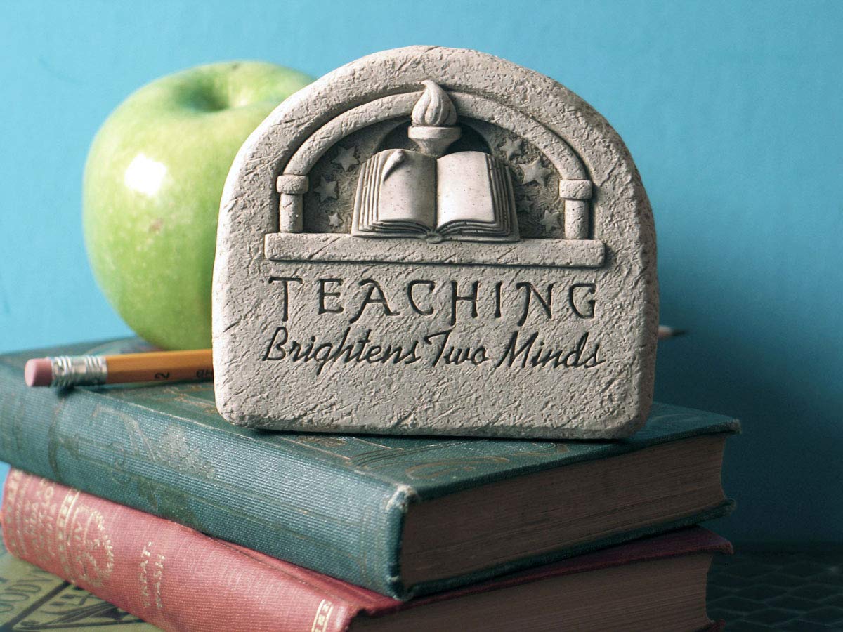 Handcrafted Teacher Appreciation Gift - Inspirational 'Teaching Brightens Two Minds' Stone Plaque, Artisan-Made Garden Statue for Classroom Decor, Home Office, or Outdoor Garden Display