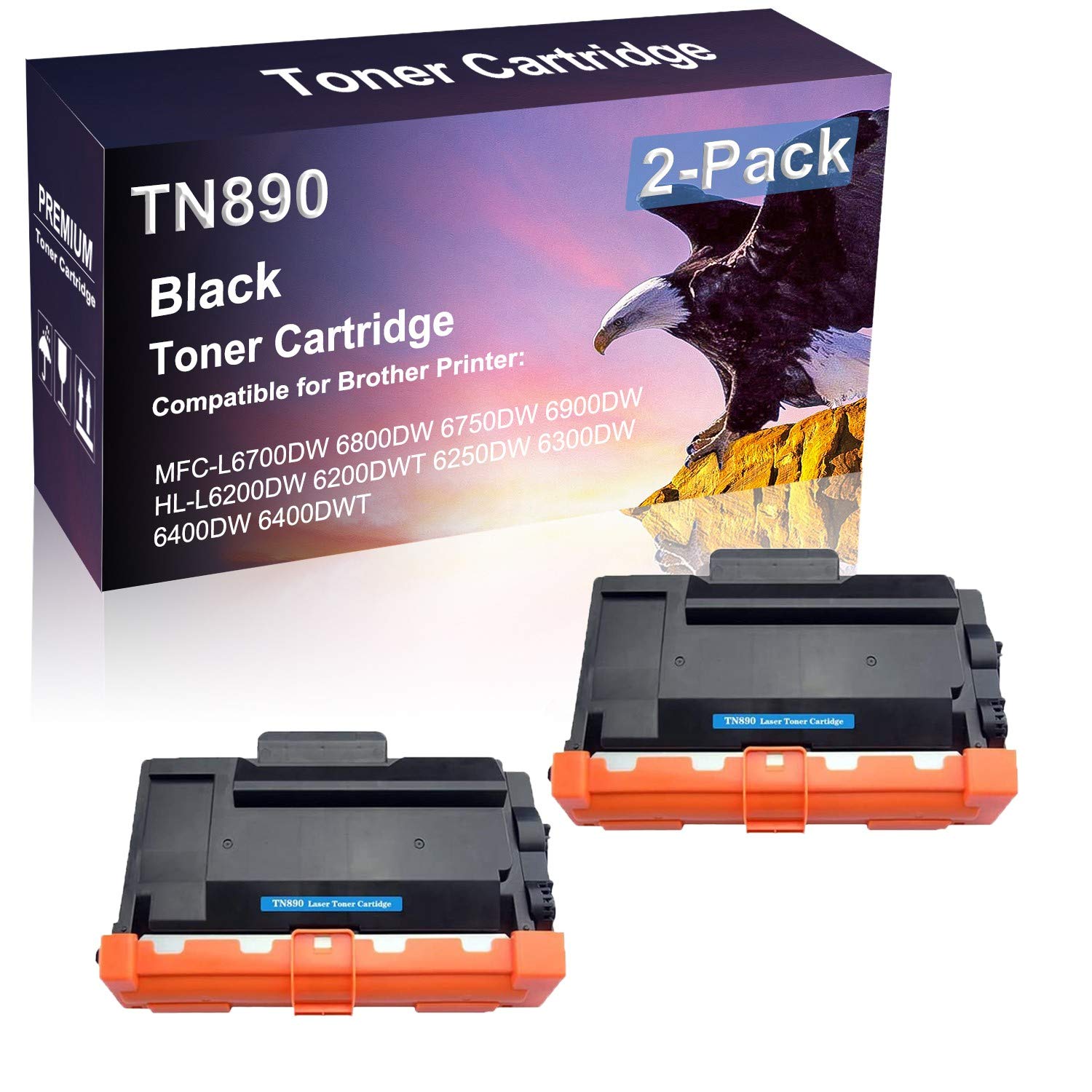 2 Pack Black Brother TN890 TN-890 Compatible Toner Cartridge - High Yield Replacement for HL-L6200DW/6200DWT/6900DW Printers | Ideal for Office & Home Laser Printing