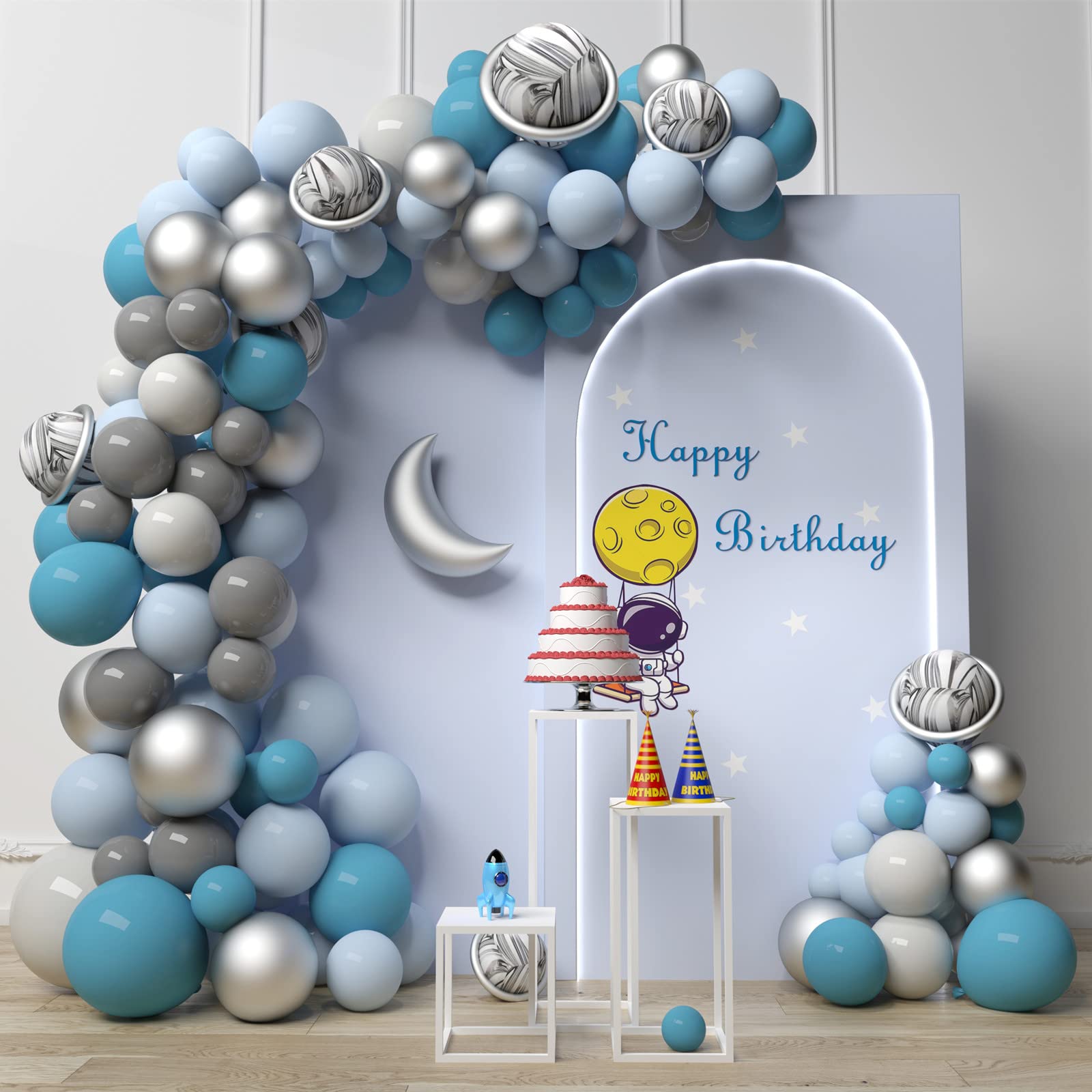 Outer Space Balloon Garland Arch Kit - Astronaut Galaxy Moon Party Decorations for Kids' First Birthday & Solar System Themed Celebrations | Perfect for Baby Showers, Space-Themed Parties, and Science Classroom Decor