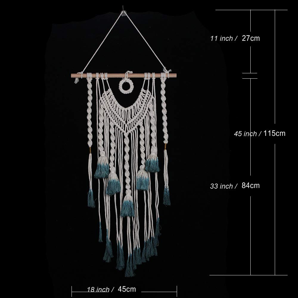 Bohemian Macrame Wall Hanging with Dark Green Tassels - Handwoven Geometric Tapestry for Home Decor, Apartment, Dorm Room, Wedding Backdrop & Party Decoration | Perfect for Living Room, Bedroom and Boho Style Interior Design