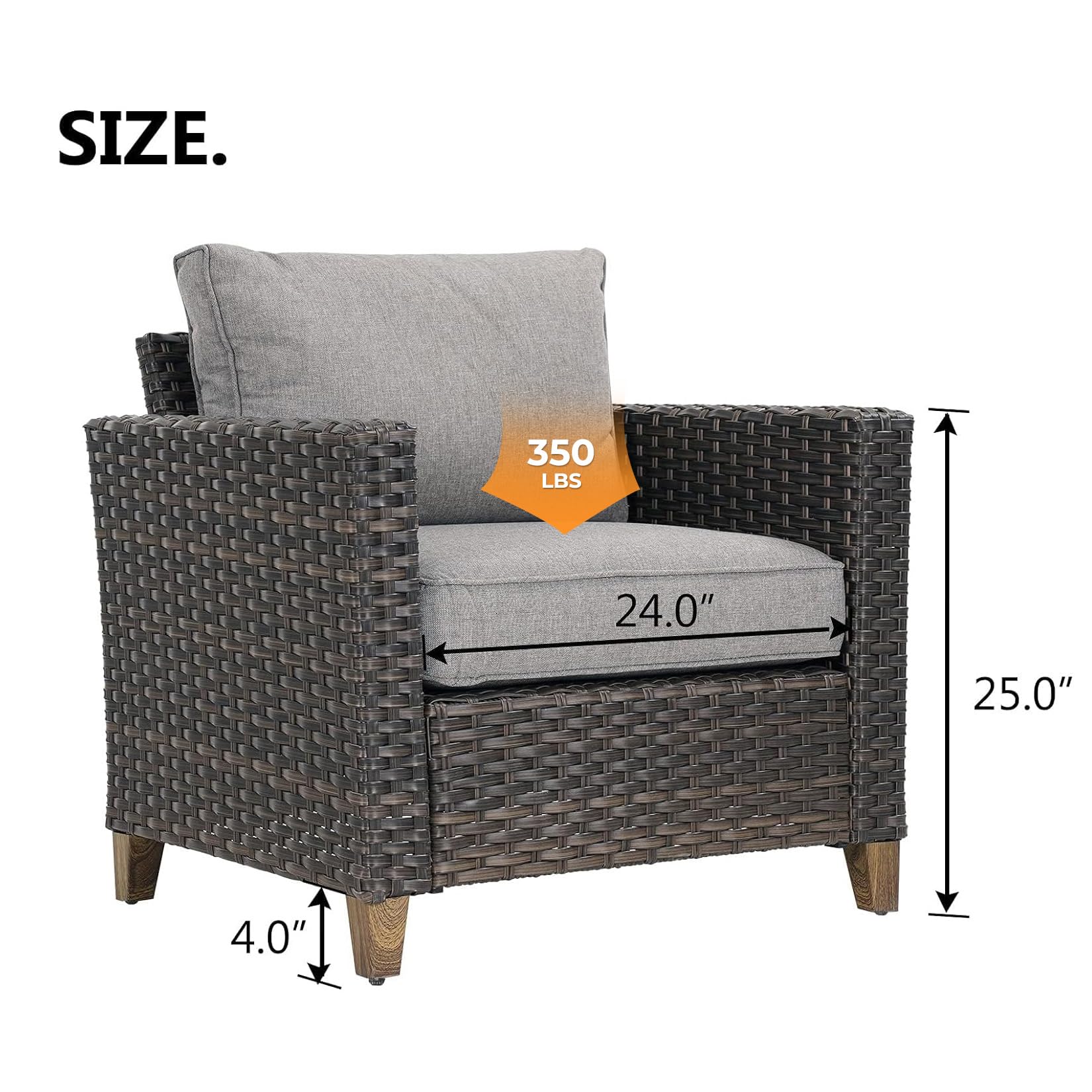 Outdoor Wicker Sectional Sofa Set with Thick Cushions - Patio Furniture for Deck, Porch, Poolside & Garden - Modular Single Sofa for Relaxing & Entertaining