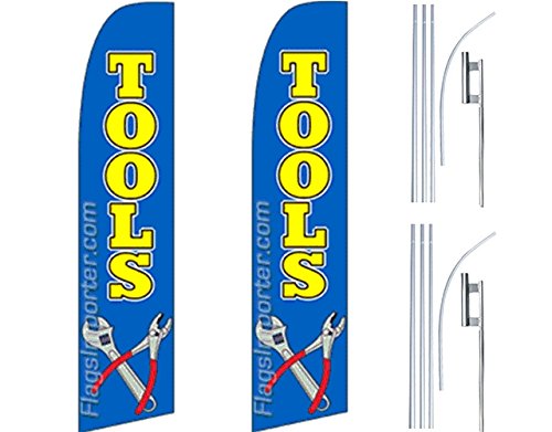 2 Pack Swooper Flutter Feather Flags with 2 Poles & Ground Spikes - Blue, Yellow, Red - Perfect for Outdoor Events, Sports Games, and Business Promotions