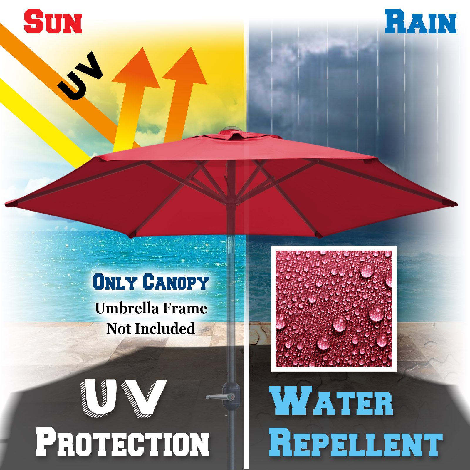 BenefitUSA 6.5ft Umbrella Canopy Cover - 6 Ribs Replacement for Patio & Outdoor Use