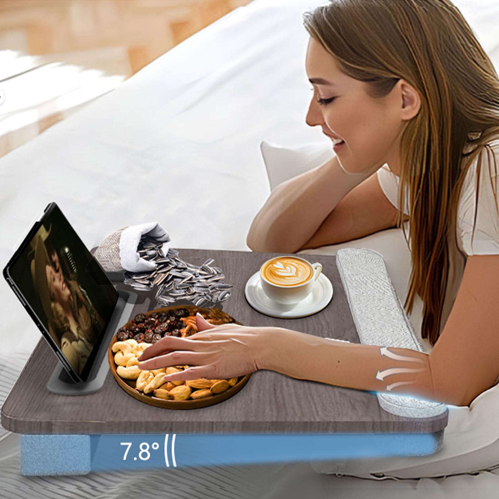 Ergonomic Laptop Desk for Bed - Portable Home Office Lap Desk with Cushion & Storage, Fits 17
