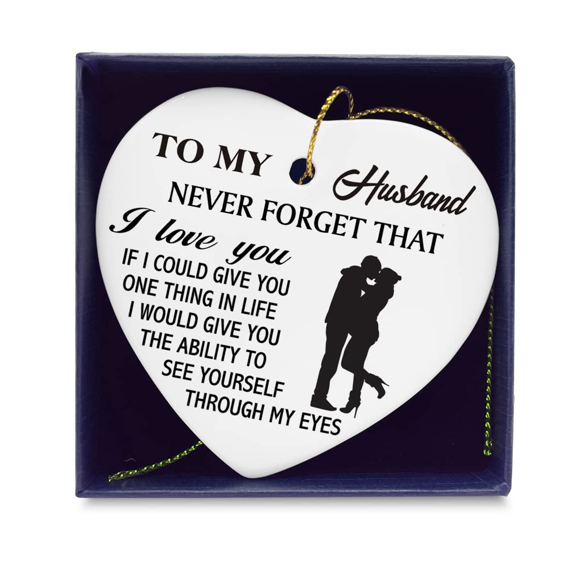 Personalized 'To My Husband' Ceramic Heart Ornament - 3 Inch Keepsake Gift for Anniversary, Valentine's Day & Christmas - Romantic Home Decor for Bedroom, Office or Christmas Tree