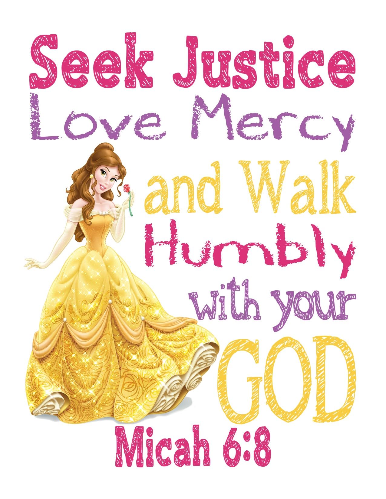 Belle Princess Christian Nursery Decor - Micah 6:8 Wall Art for Baby Room