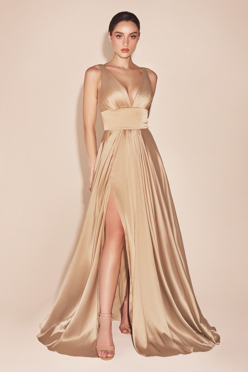 Kinsley Gown - Champagne Gold Soft Satin A-Line Dress for Weddings, Parties & Formal Events | Elegant Evening Gown for Women