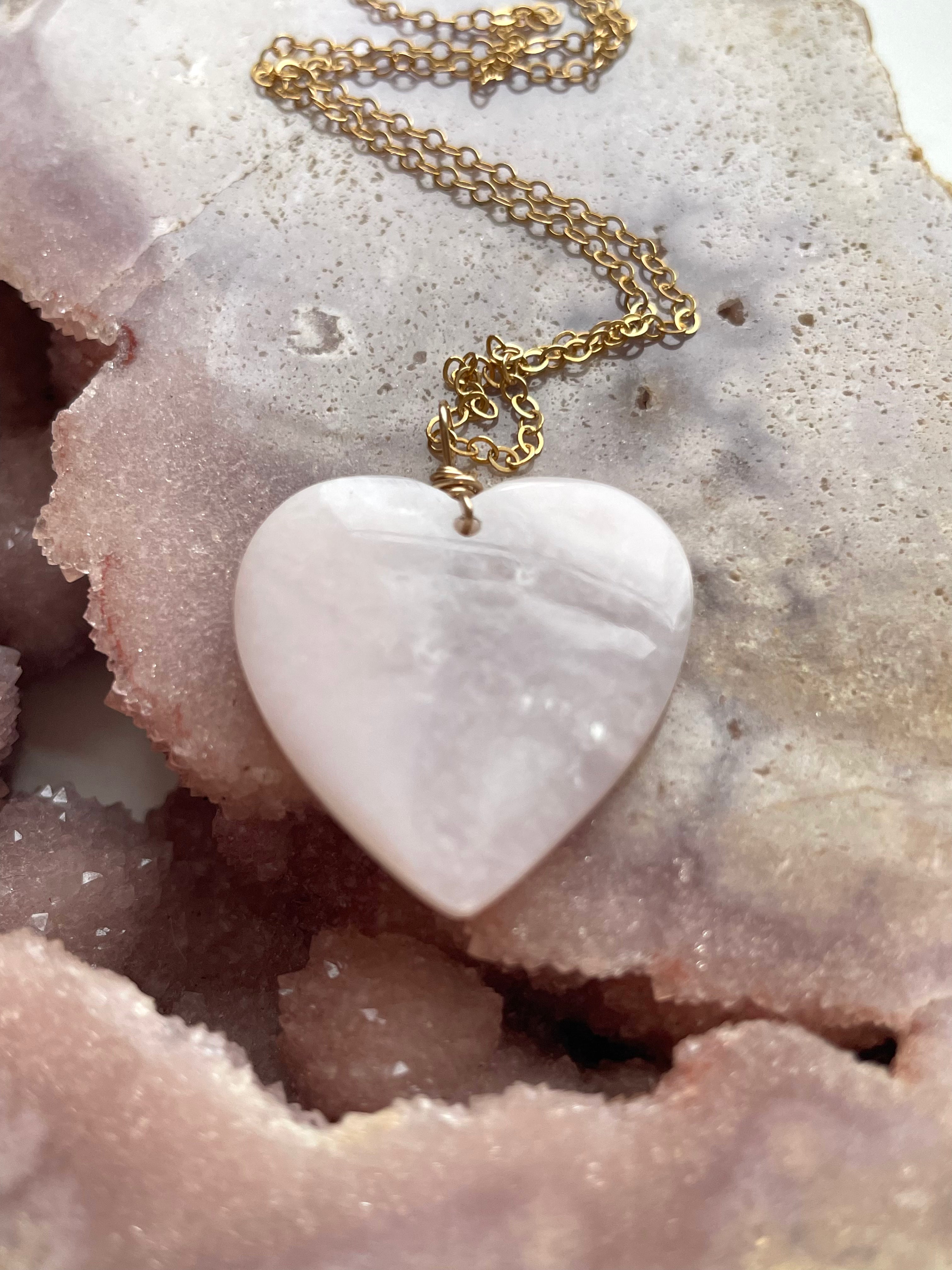 Pink Opal Heart Pendant Necklace for Women - Elegant Rose Quartz Jewelry Gift for Valentine's Day, Anniversary & Special Occasions