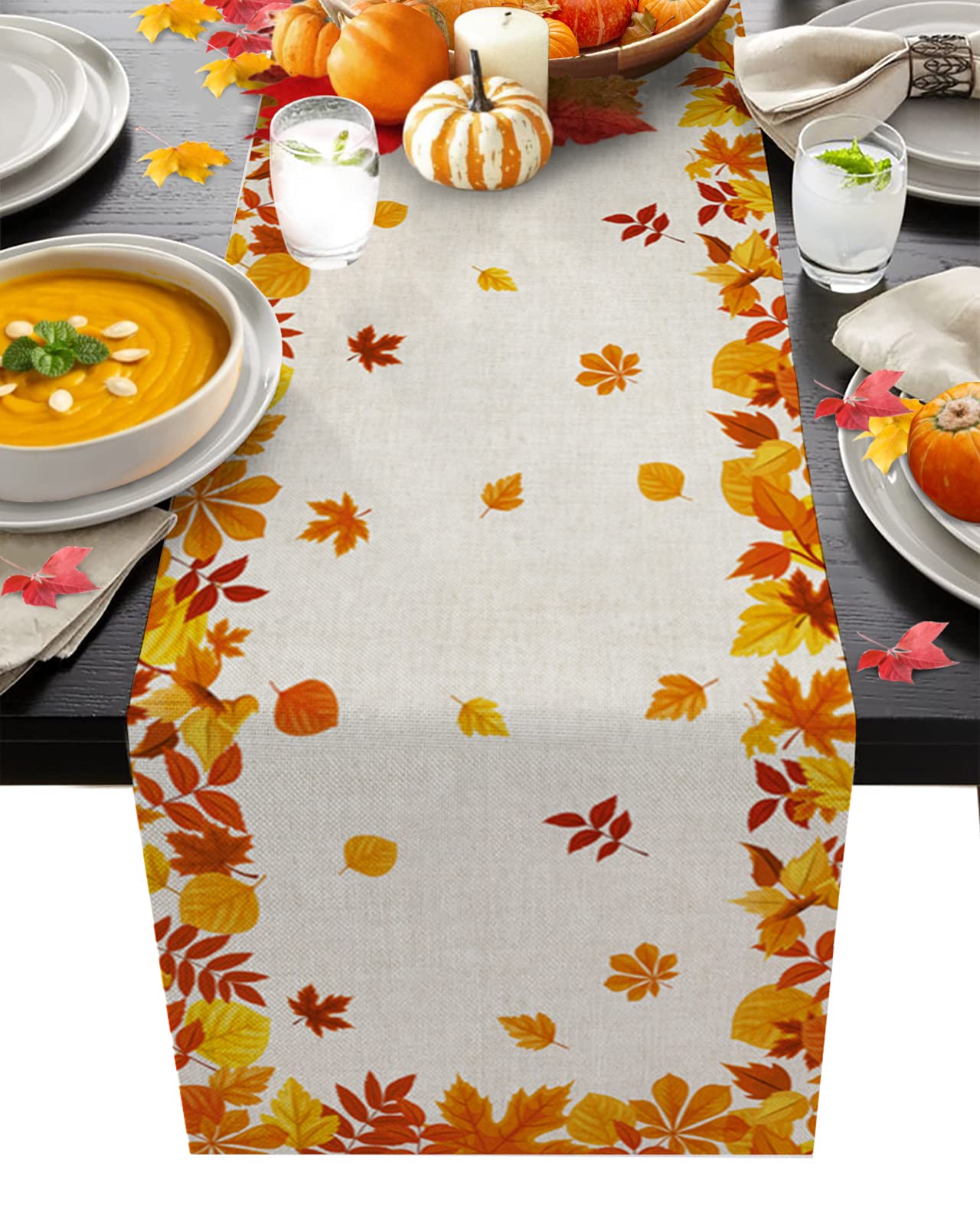 Housein Beige Maple Leaf Table Runner 13x36 Inch - Fall Dining Room, Kitchen, Living Room Decor for Thanksgiving, Halloween & Holiday Parties | Perfect for Autumn Table Settings and Seasonal Home Decoration