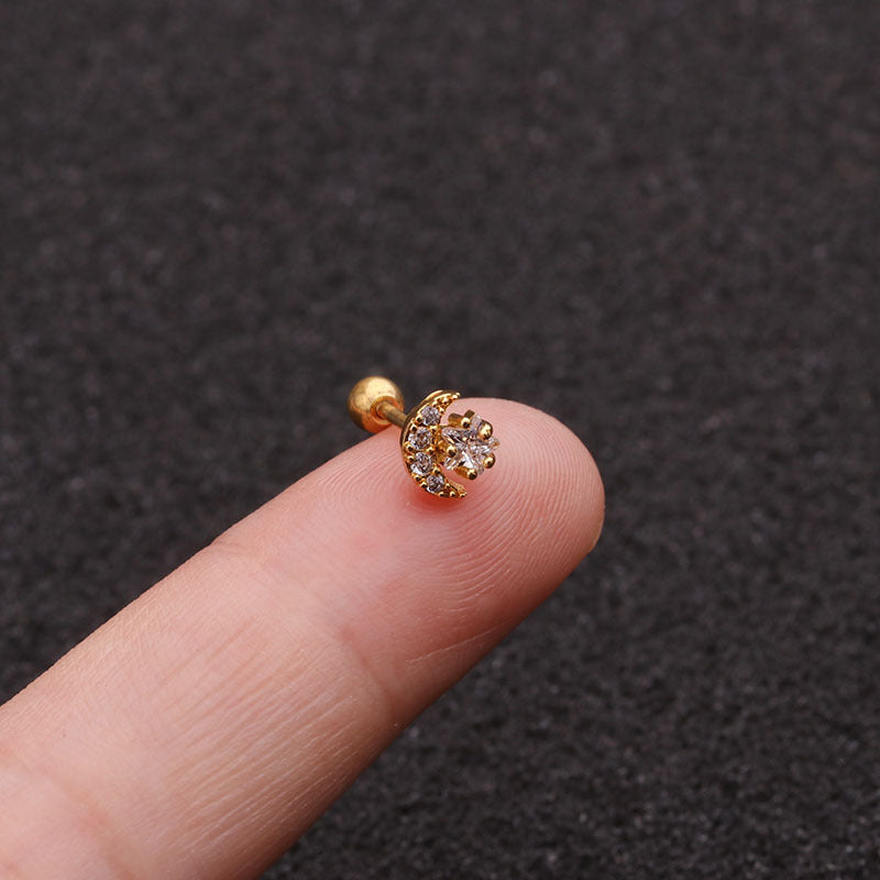 20G Cartilage Tiny Stud Earrings - Moon and Star Earrings for Women | HSPJ1951 | Perfect for Daily Wear, Parties & Gifts