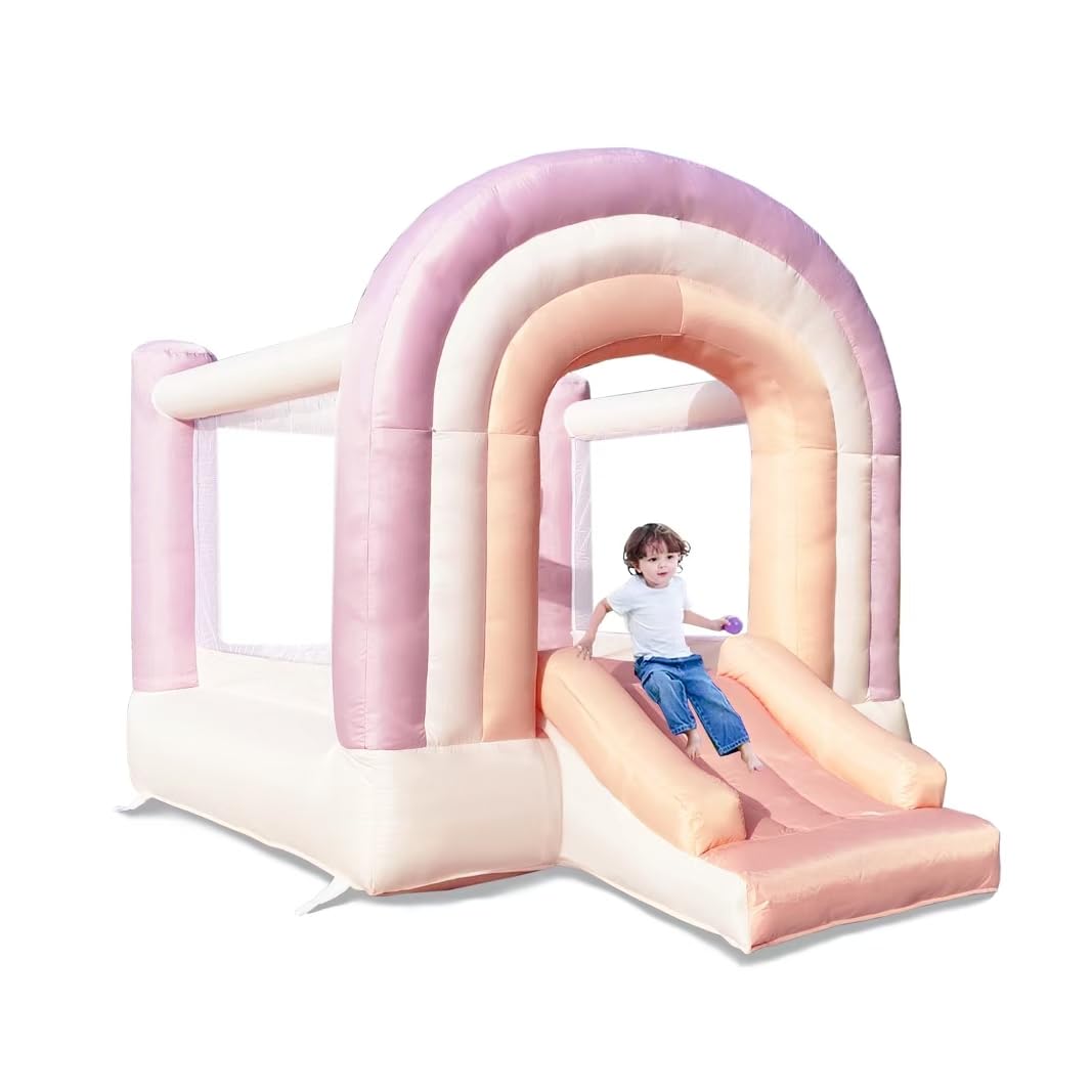 **Dream Castle Pink Bounce House with Slide for Toddlers | 8 ft x 6 ft Inflatable Bouncy House with Blower | Indoor & Outdoor Kids Playhouse | Perfect Birthday Gift & Backyard Party Fun**