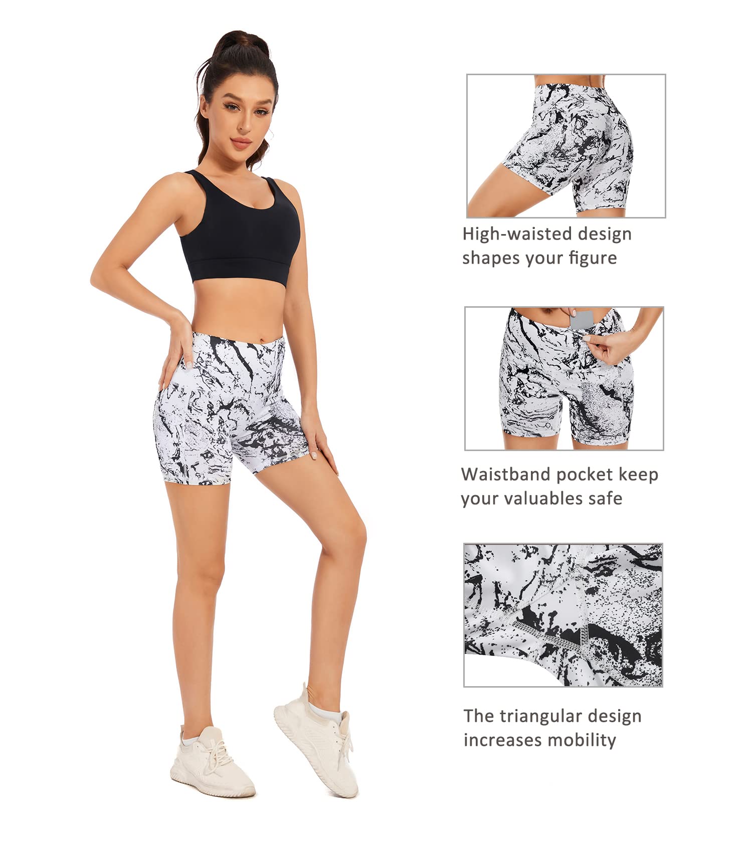 Tandisk Women's High Waist Workout Shorts - Yoga Running Biker Compression Exercise Shorts with Side Pockets for Gym, Cycling & Active Lifestyle