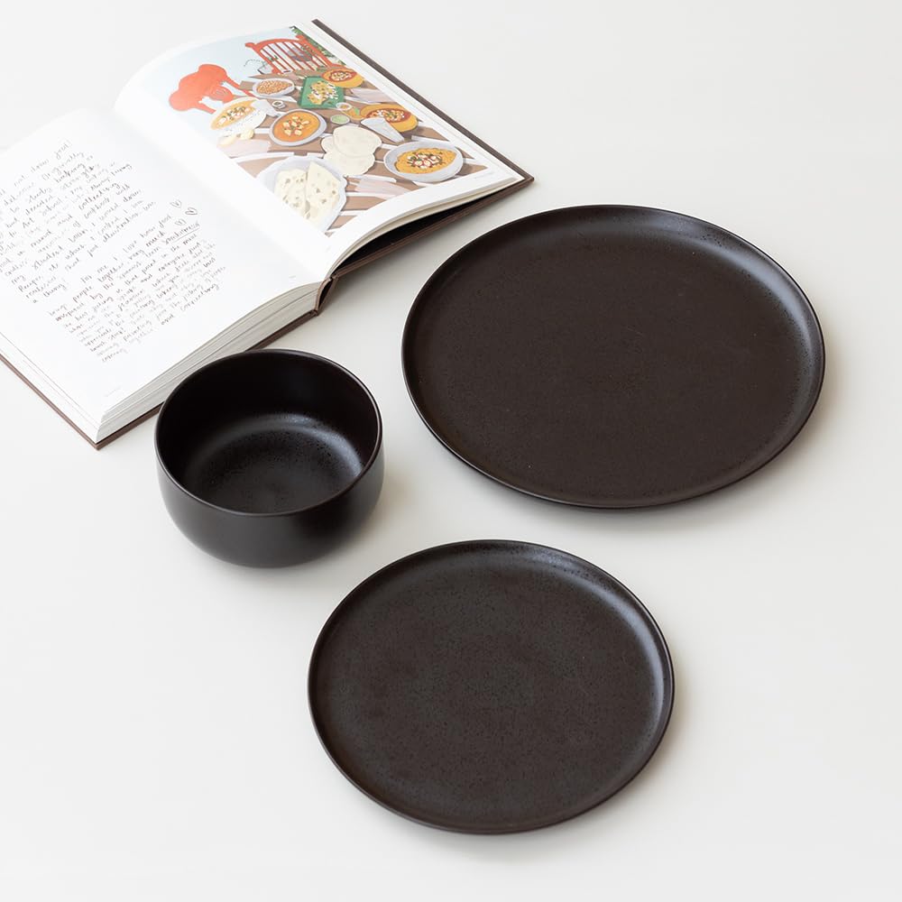 WENSHUO 6-Piece Dinner Plates Set - Chip & Scratch Resistant Porcelain Plates (8.5 Inch, Ink Spot Brown) - Perfect for Everyday Dining, Dinner Parties & Restaurant Use