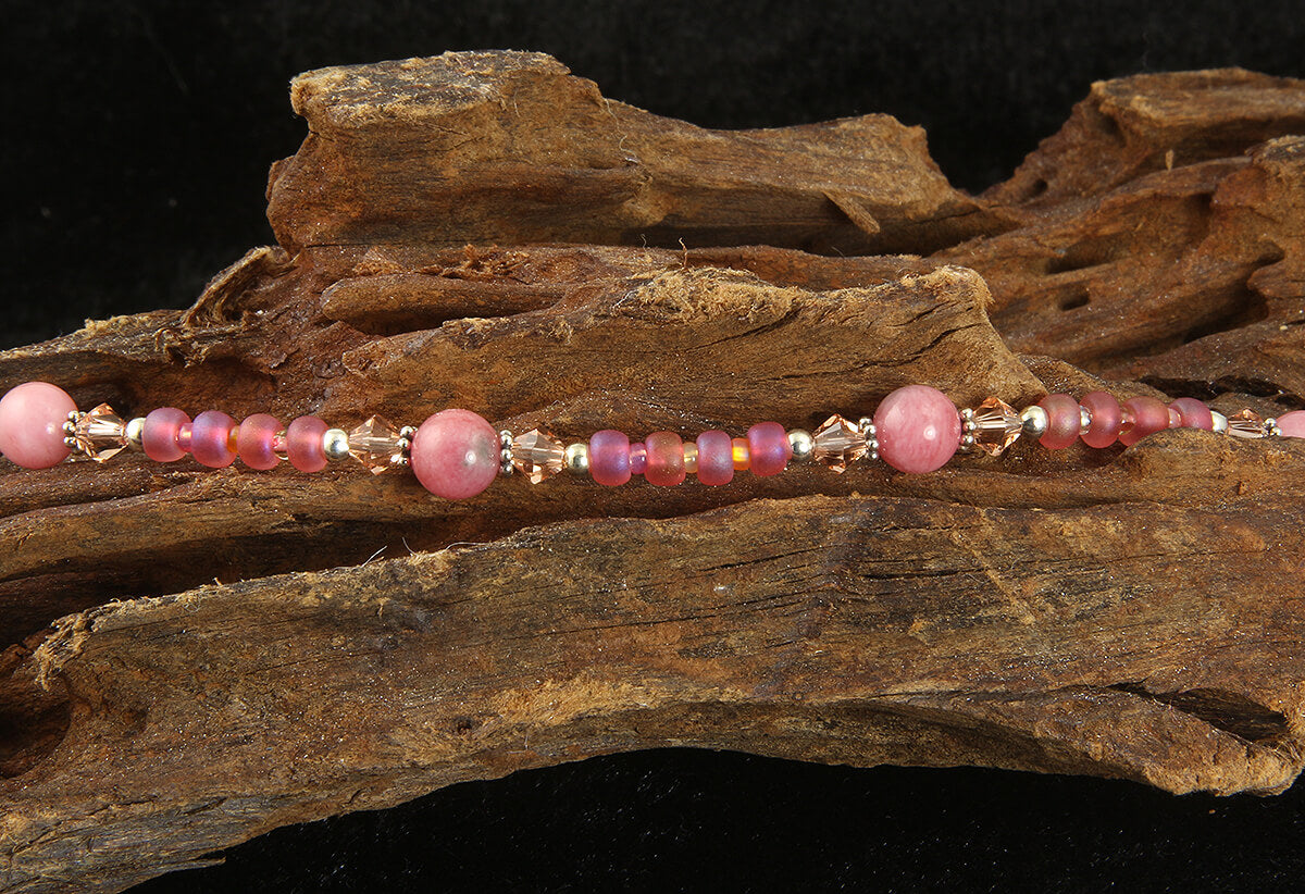 Natural Coral Peach Jade Gemstone Anklet - Handmade Adjustable Ankle Bracelet for Women, Boho Beach Jewelry for Summer Vacation & Festival Wear