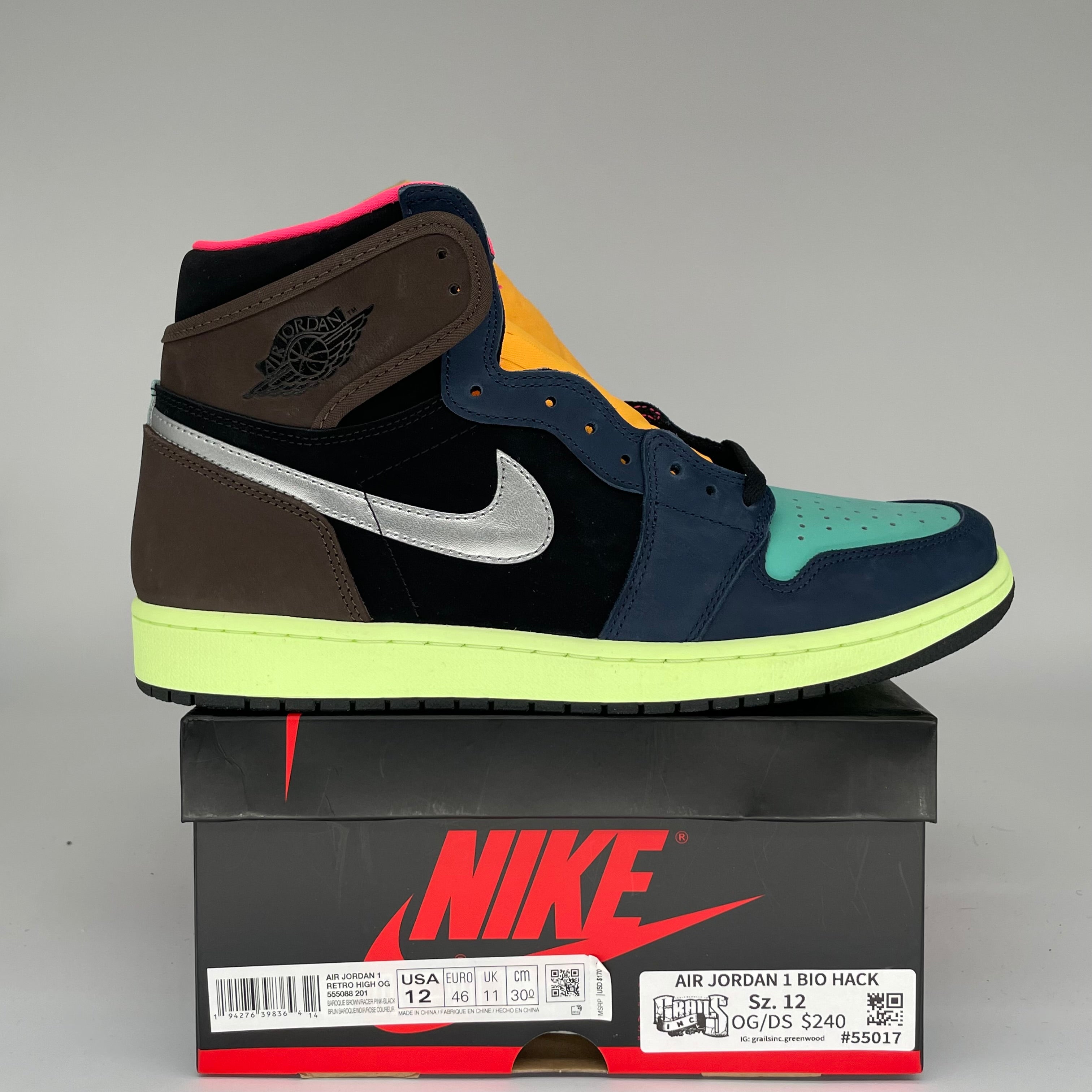 AIR JORDAN 1 BIO HACK Sneakers Men's Size 12 - 555088-201 Retro High OG Basketball Shoes for Streetwear & Casual Outfits