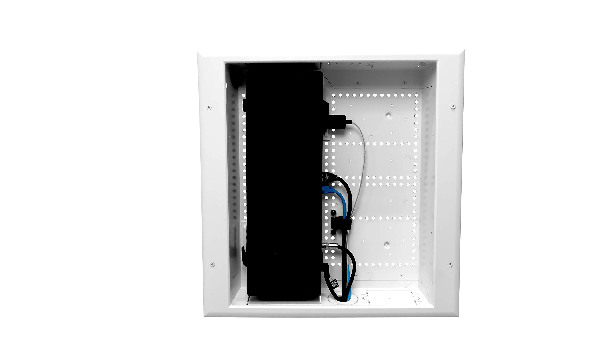 DATA COMM Electronics 45-8031-1C Recessed Media Box with 20A Duplex Outlet - Wall Mount TV Cable Management Solution for Home Theater & Office Setup