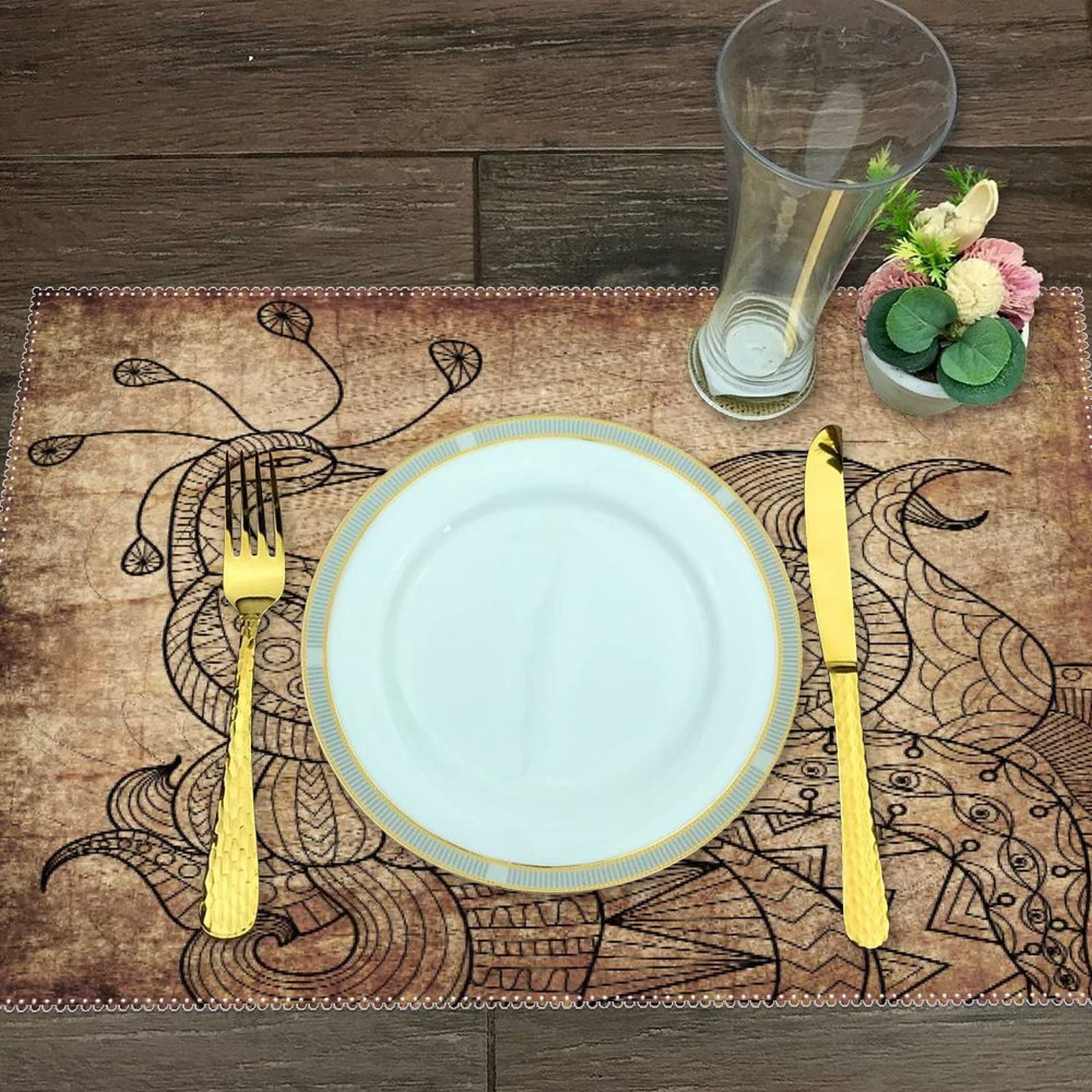 Vintage Leather Peacock Placemats - Set of 1 Washable & Heat-Resistant Table Mats for Dining Room, Farmhouse Decor - Wipeable Oil Stains, Non-Slip Fabric for Everyday Meals & Dinner Parties