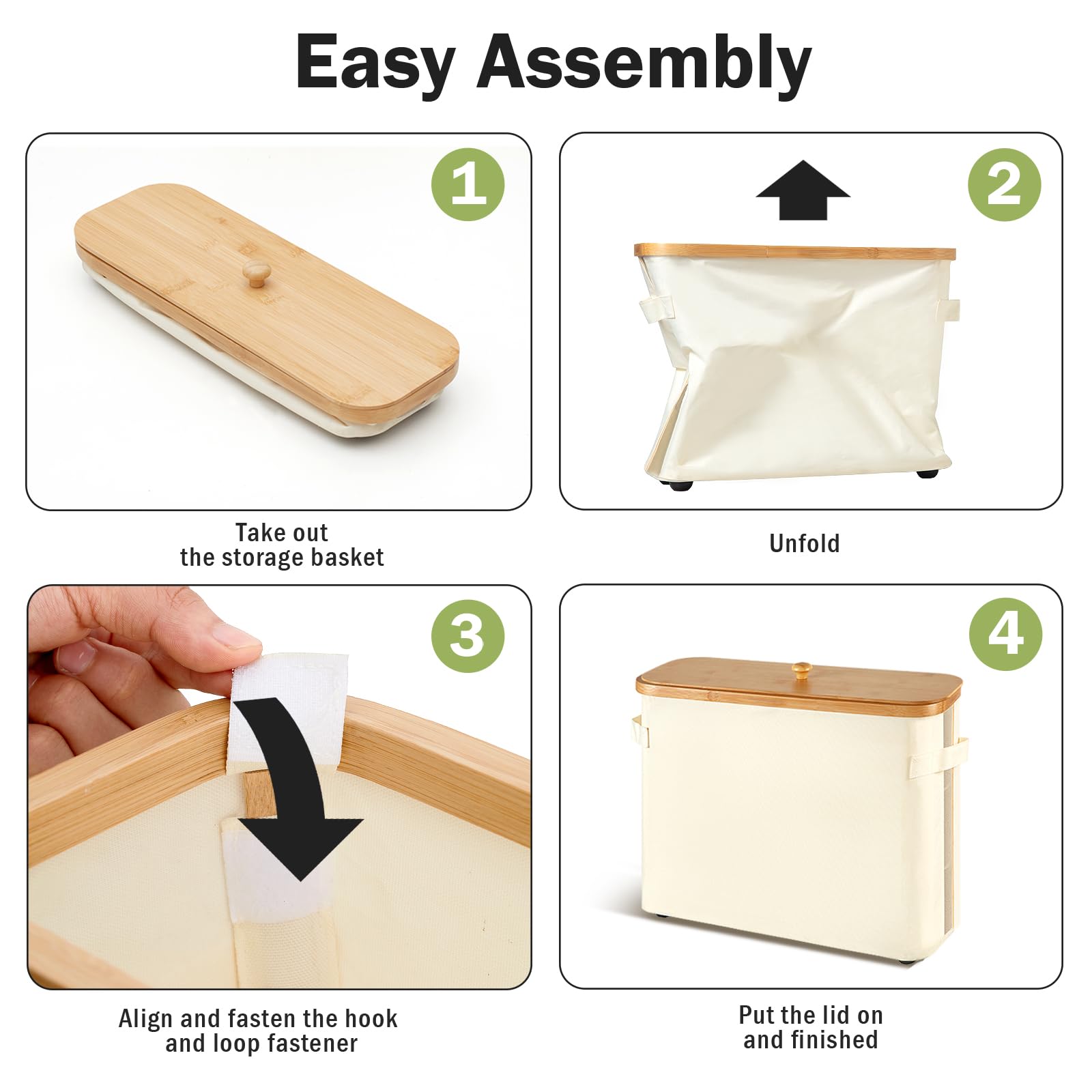 Bamboo Collapsible Toilet Paper Holder with Lid & Handle - Bathroom Storage Basket for Extra Toilet Rolls, Non-Slip Bottom, Beige - Perfect for Small Bathrooms, RVs & Space-Saving Organization