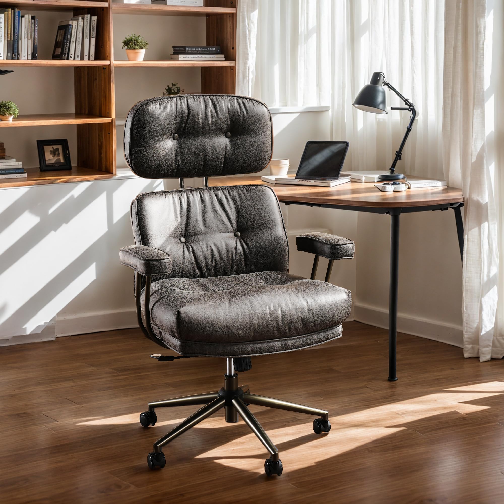 Ergonomic Big and Tall Office Chair - Adjustable High Back Executive Computer Desk Chair with Lumbar Support, Breathable Suede & Rocking Function (Gray) - Perfect for Home Office, Gaming Setup, and Long Work Sessions