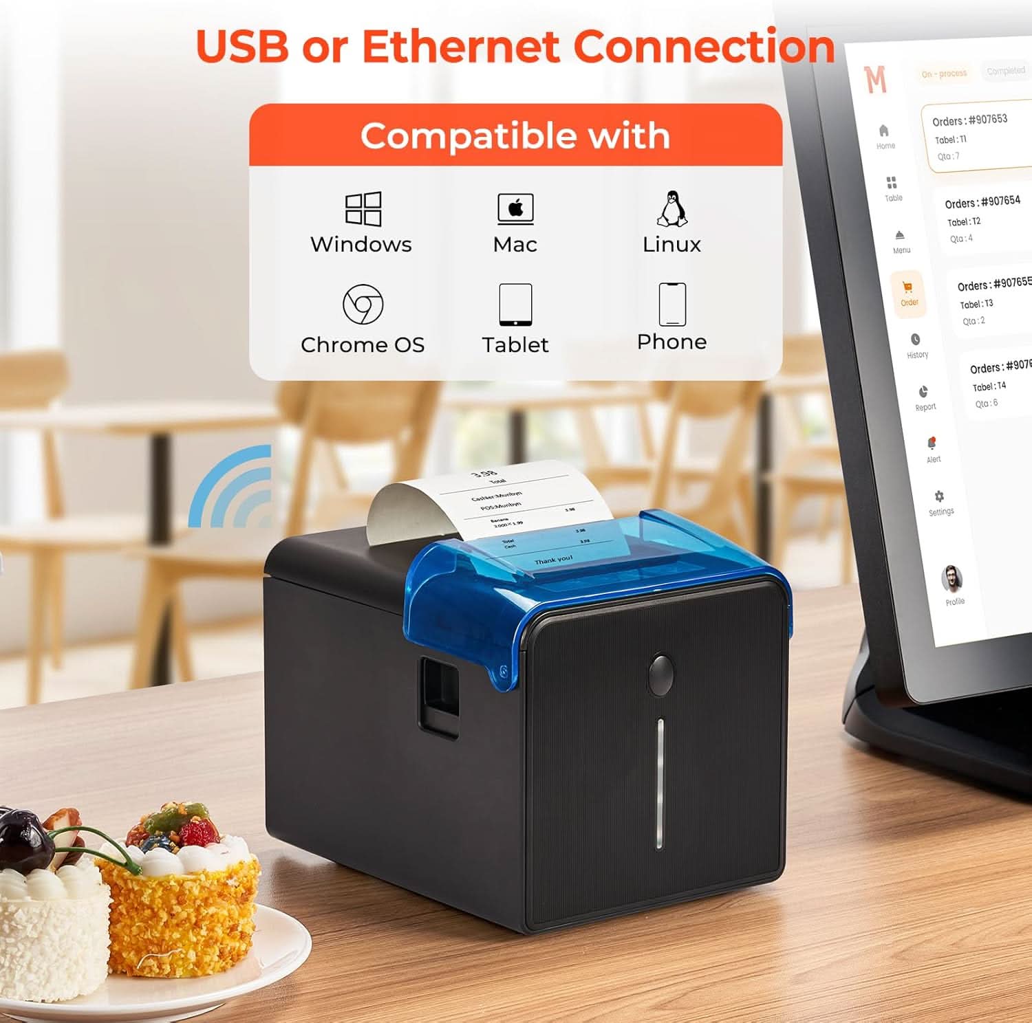 MUNBYN ITPP905 WiFi Thermal Receipt Printer for POS System - High-Speed Wireless Printing for Retail, Restaurant & Small Business Receipts