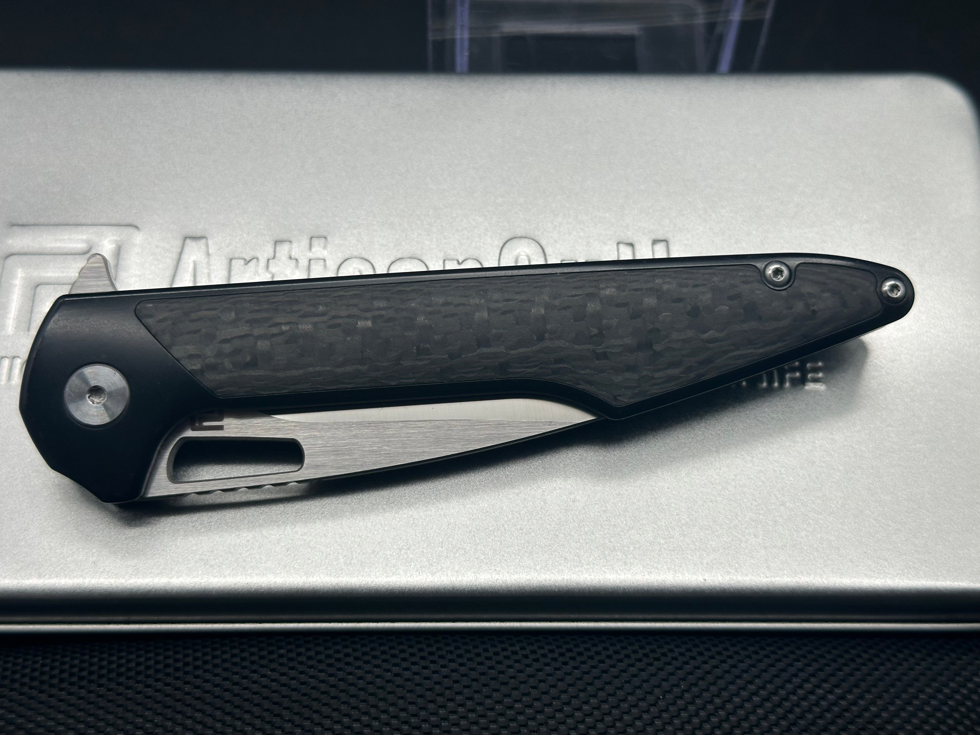 Artisan Cutlery Archaeo Frame Lock Flipper Knife - Black Titanium & Carbon Fiber - EDC Pocket Knife for Outdoor Camping, Hiking & Everyday Carry