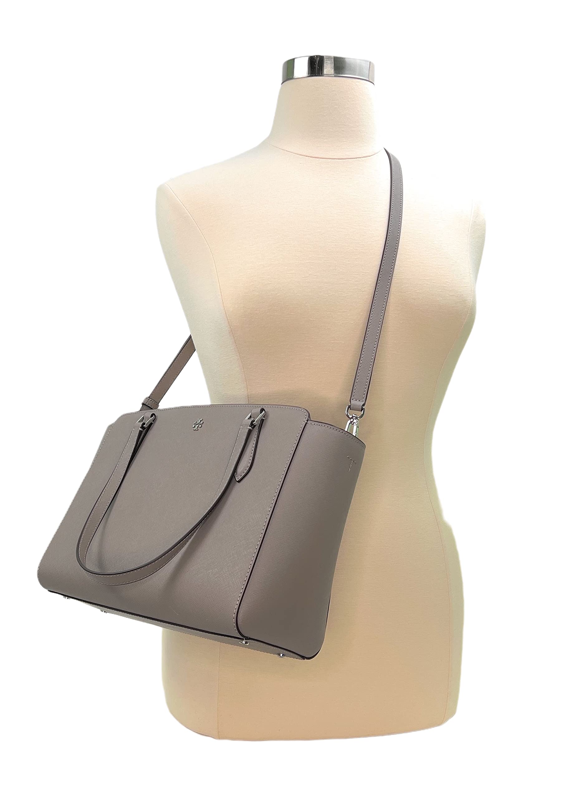 Tory Burch Women's Leather Top Zip Tote Bag - Gray Heron | Stylish Designer Handbag for Work, Travel & Everyday Use