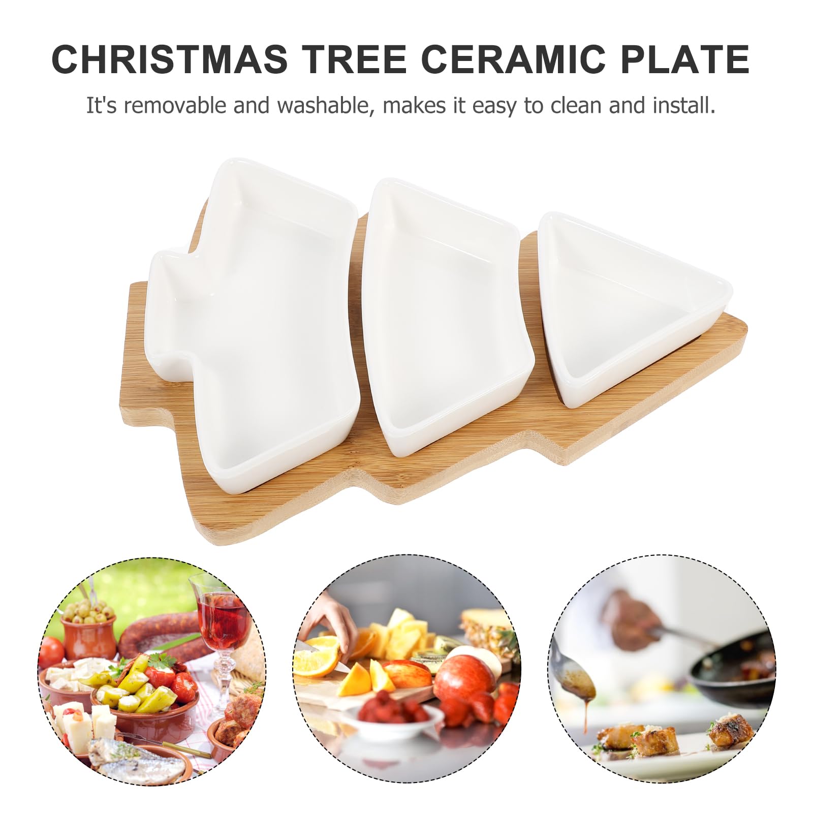 Angoily Christmas Tree Shaped Ceramic Serving Tray with Base - Holiday Appetizer Platter for Snacks, Fruit & Desserts - Perfect for Christmas Parties, Entertaining & Festive Gatherings (White)