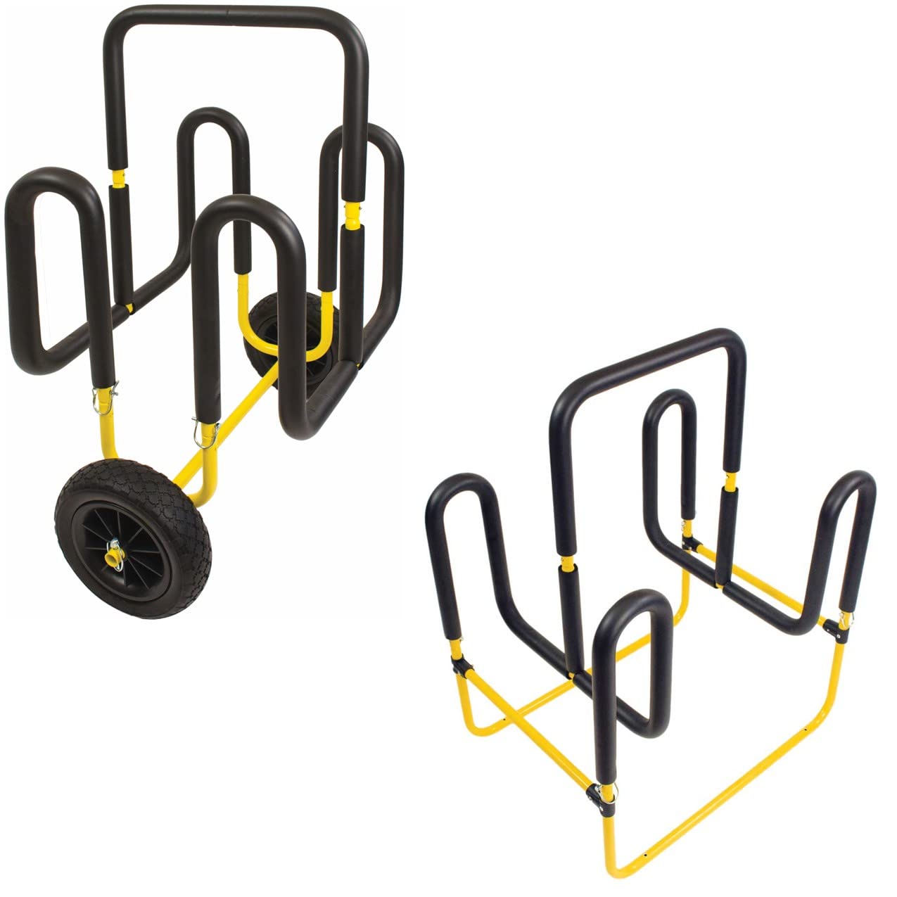Suspenz Stand Up Paddle Board Cart & Stand - Double SUP/Surfboard Carrier & Trolley Convertible to Storage Rack for 2 Boards - Yellow (22-9935) - Perfect for Beach, Lake & Water Sports Transport
