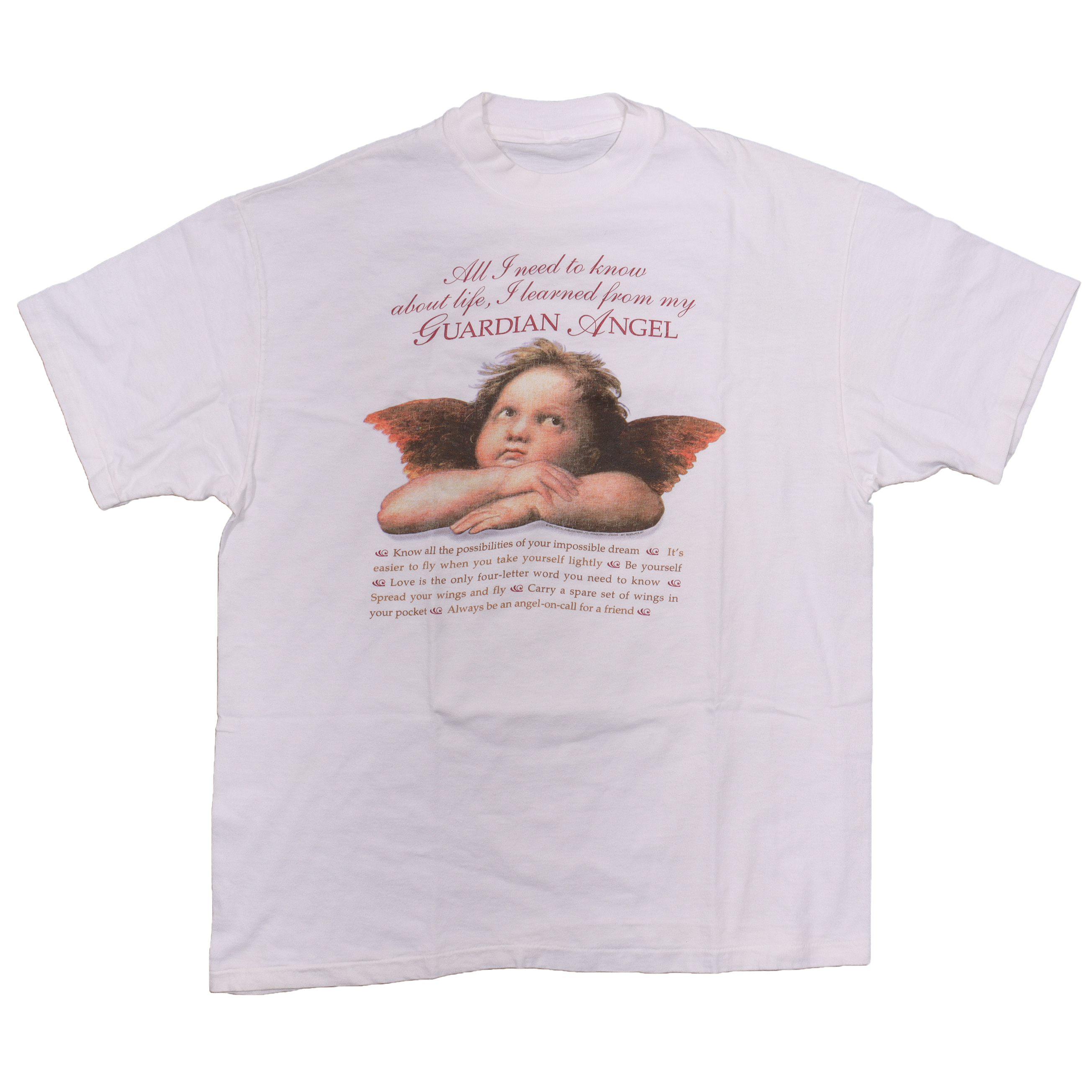 Vintage 1980s Guardian Angel Graphic T-Shirt - Retro Christian Religious Apparel for Men & Women - Perfect for Church, Gift Giving & Throwback Fashion