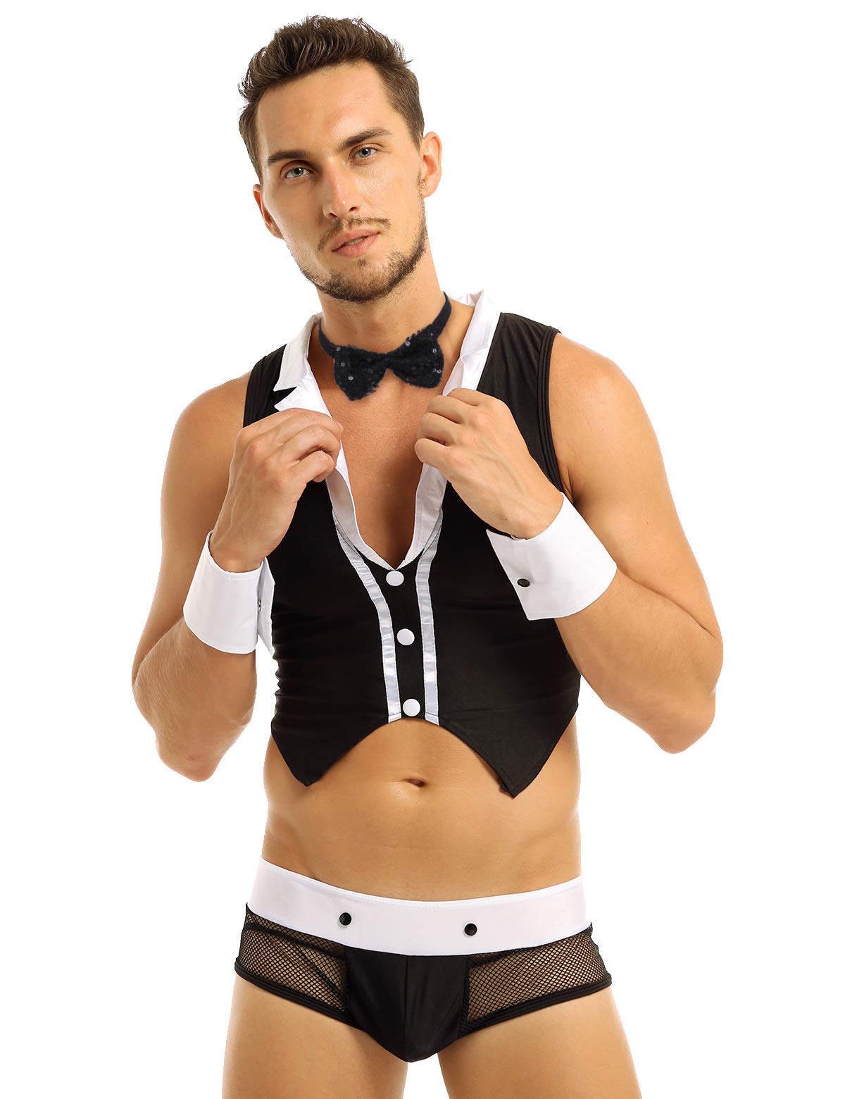 Sexy Maid Role Play Costume for Men - Sissy Lingerie Set with Apron & Stockings | Halloween, Cosplay, Bachelorette Party Outfit
